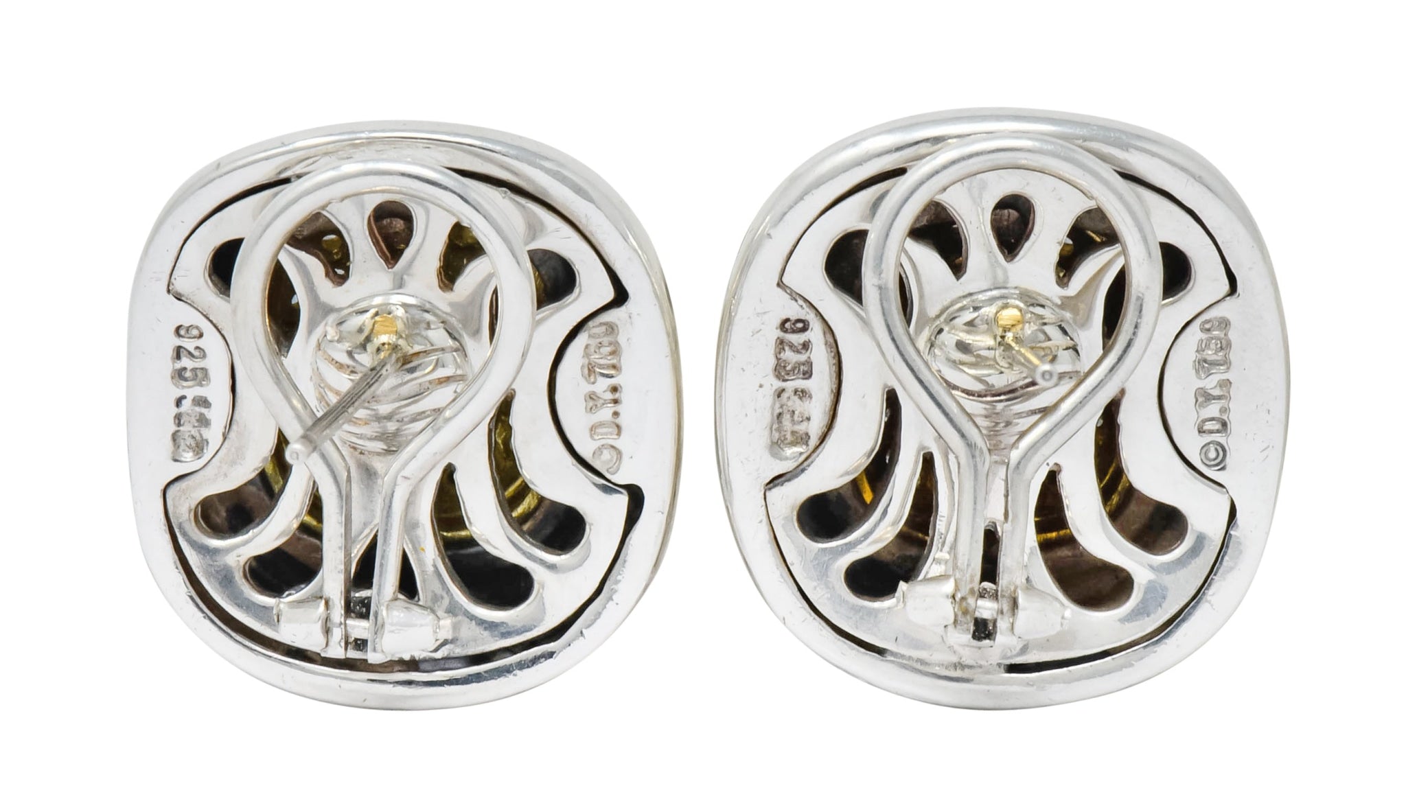 David Yurman 1.25 CTW Diamond Sterling Silver 18 Karat Gold Pave Earrings - Wilson's Estate Jewelry