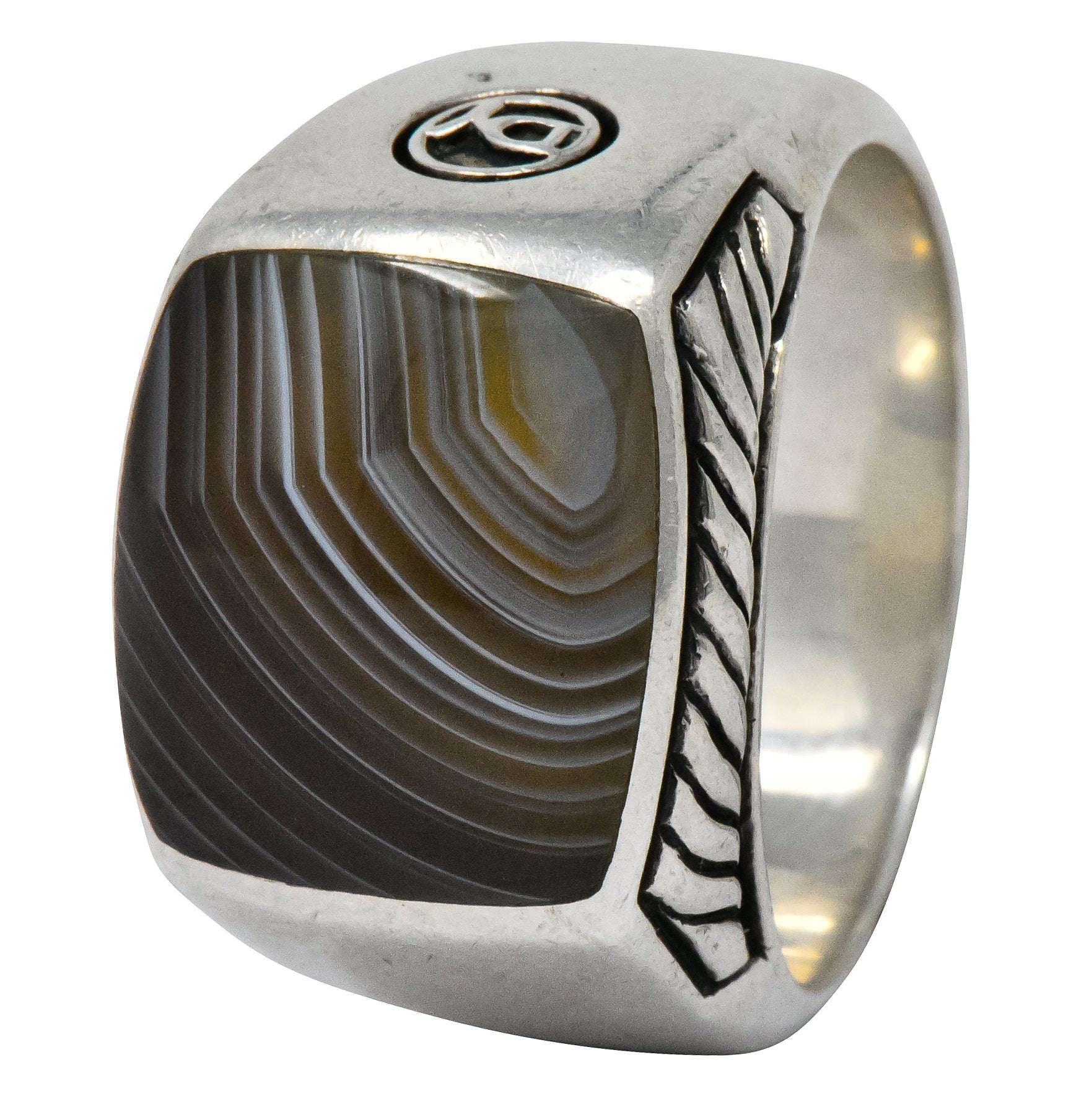 David Yurman Agate Sterling Silver Men's Exotic Stone Ring - Wilson's Estate Jewelry
