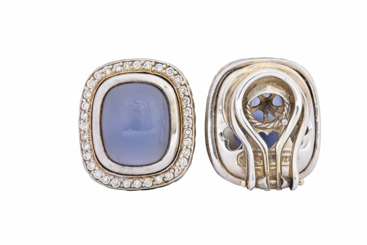 David Yurman Chalcedony 0.70 CTW Diamond Sterling Silver Earrings Wilson's Estate Jewelry