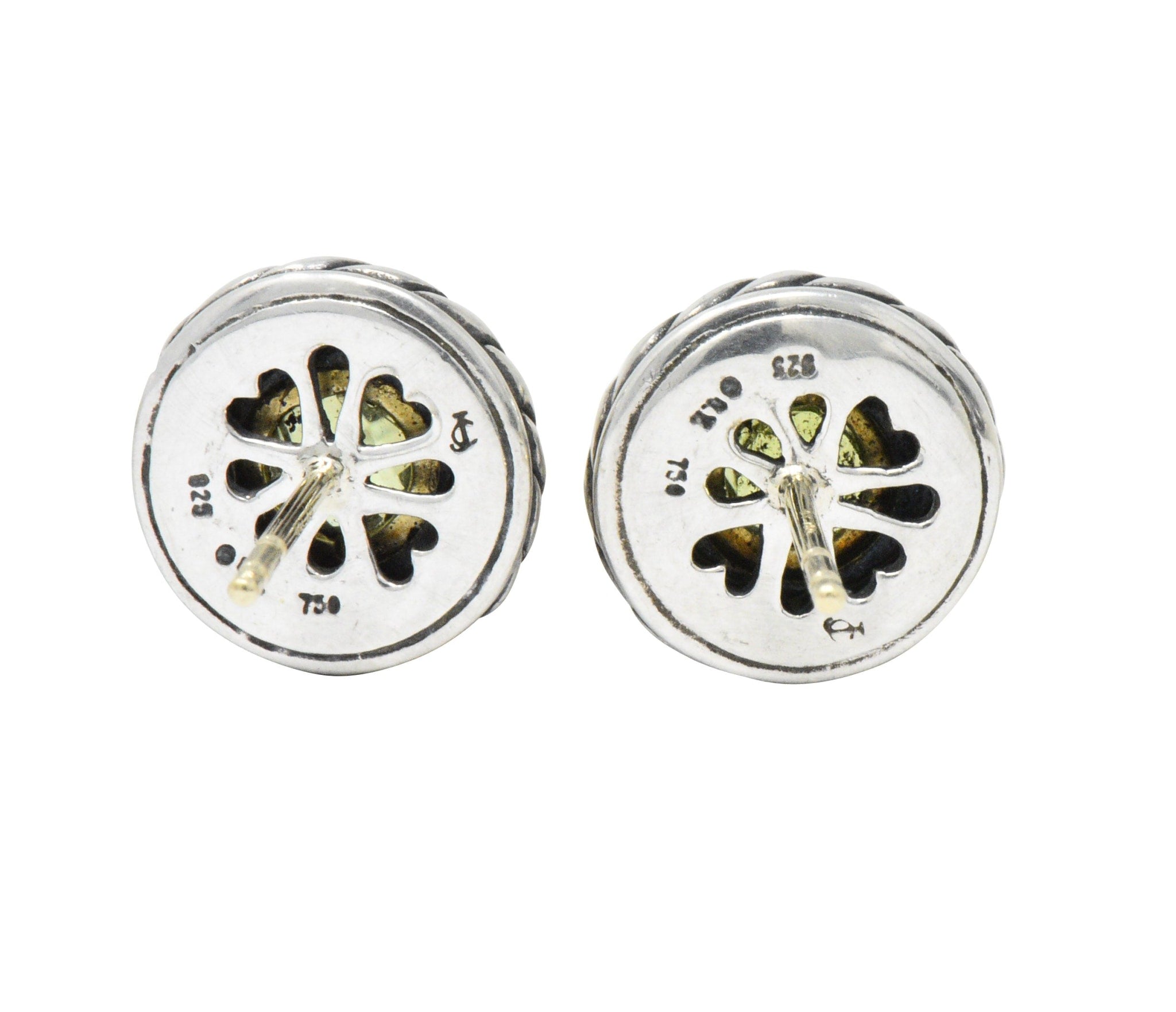 David Yurman Peridot 18 Karat Gold Sterling Silver Cookie Earrings Wilson's Estate Jewelry