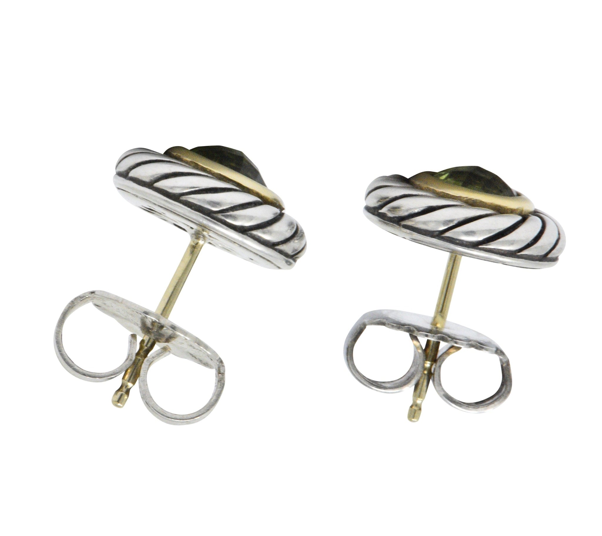 David Yurman Peridot 18 Karat Gold Sterling Silver Cookie Earrings Wilson's Estate Jewelry