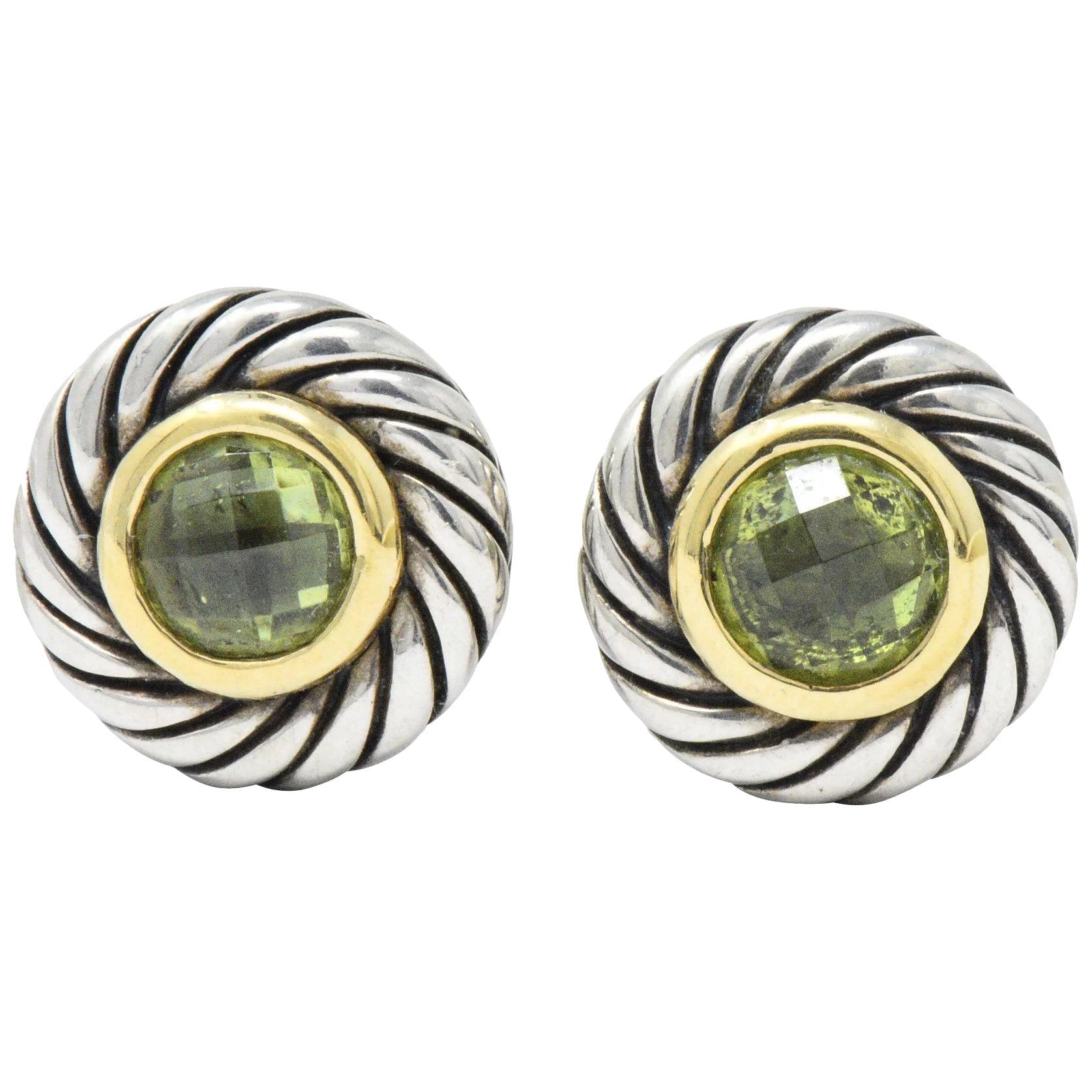 David Yurman Peridot 18 Karat Gold Sterling Silver Cookie Earrings Wilson's Estate Jewelry