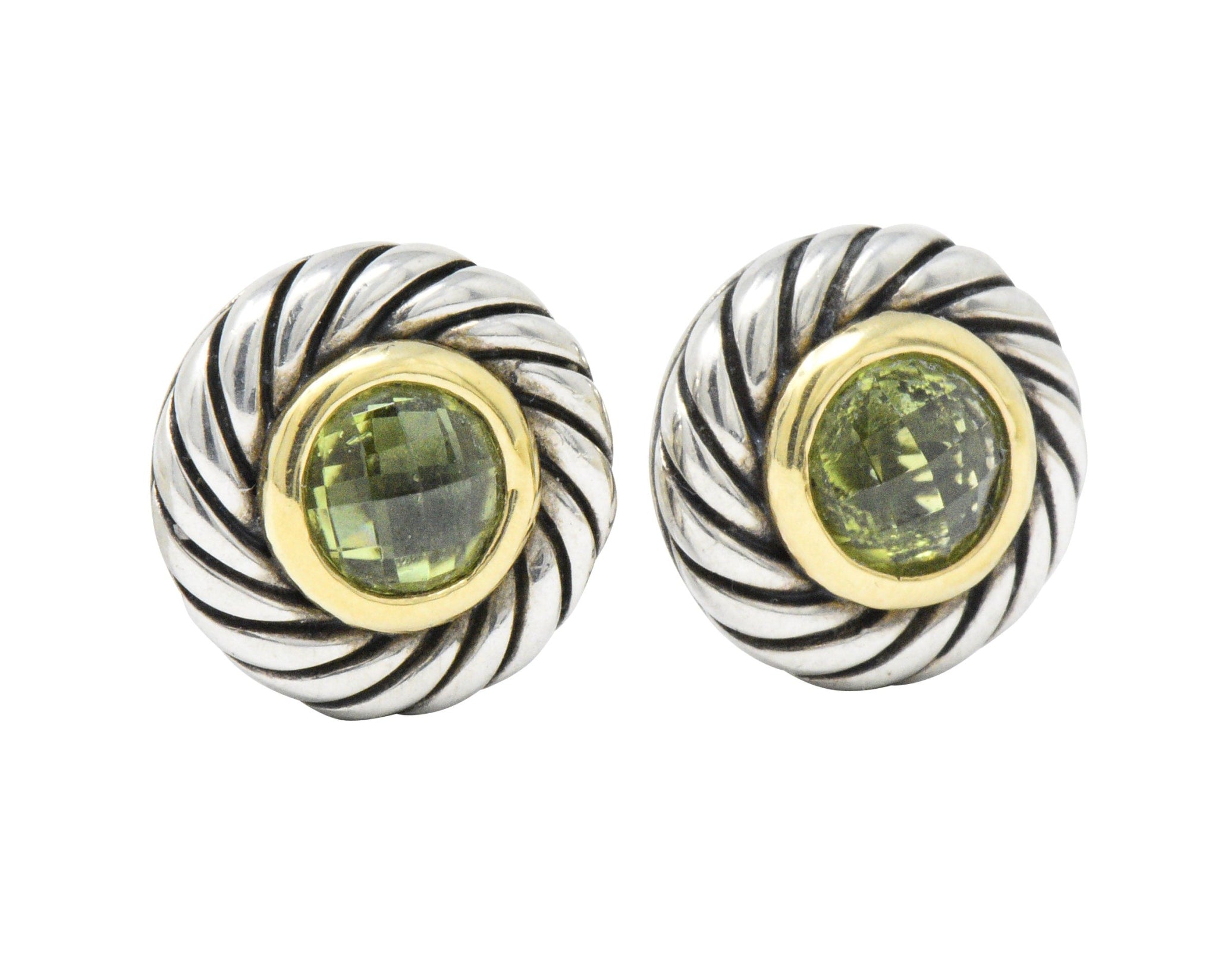 David Yurman Peridot 18 Karat Gold Sterling Silver Cookie Earrings Wilson's Estate Jewelry