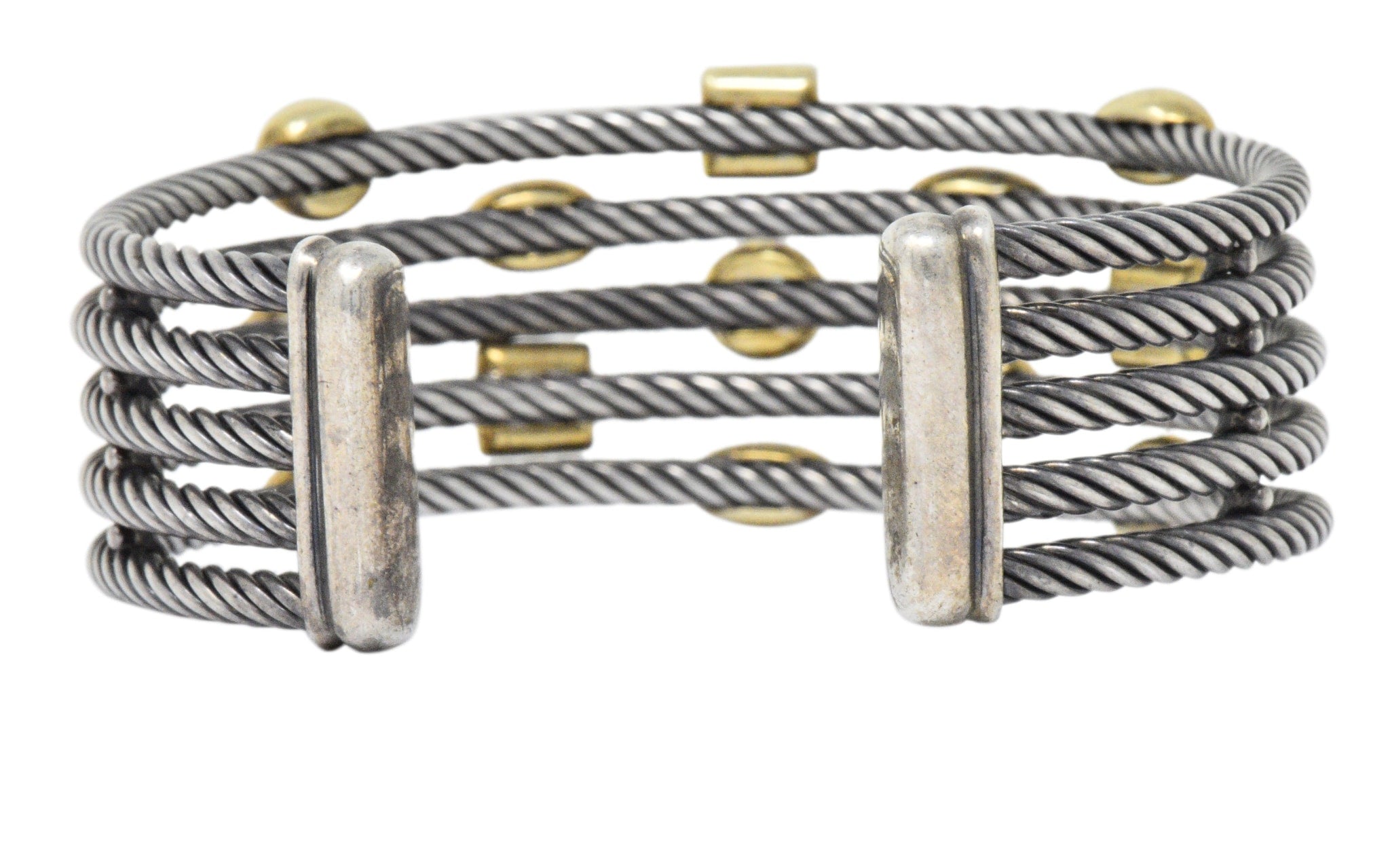 David Yurman Turquoise Blue Topaz Iolite Sterling Silver 18 Karat Gold Confetti Cuff Bracelet Wilson's Estate Jewelry
