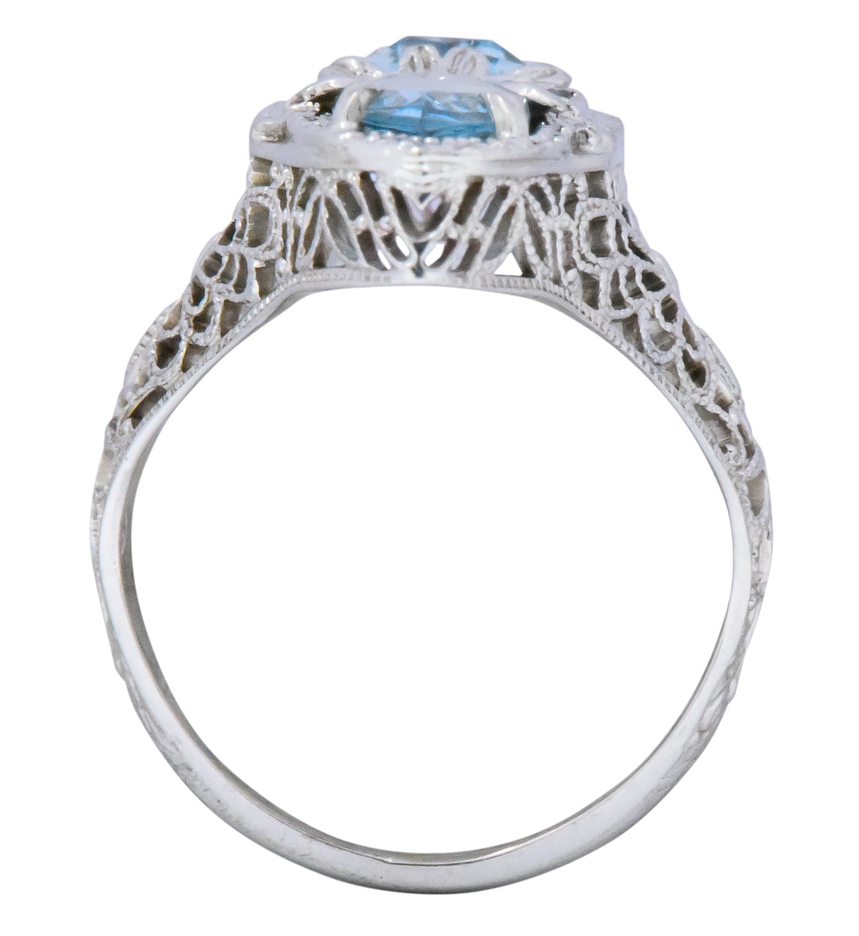 Edwardian 1.75 CTW Aquamarine Dragonfly 14 Karat White Gold Cocktail Ring Wilson's Estate Jewelry