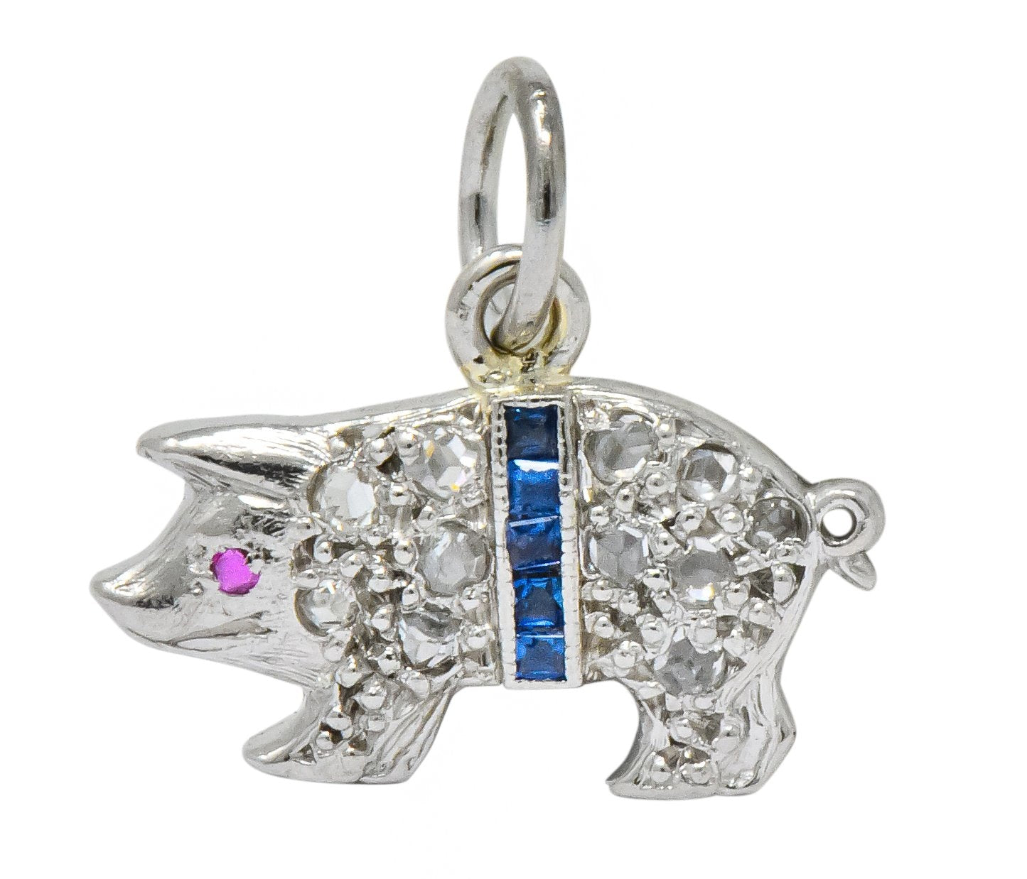 Edwardian 1920's Diamond Sapphire Ruby Platinum Pig Charm - Wilson's Estate Jewelry