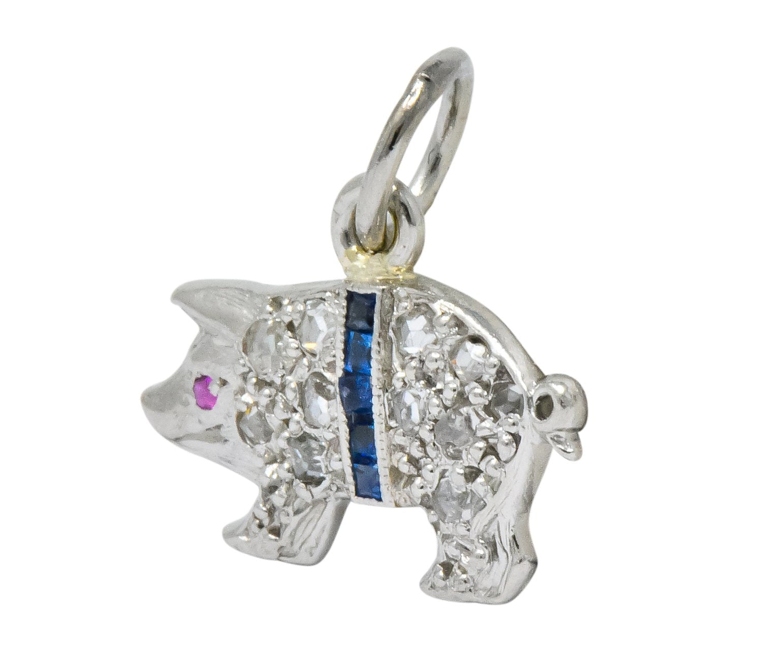Edwardian 1920's Diamond Sapphire Ruby Platinum Pig Charm - Wilson's Estate Jewelry