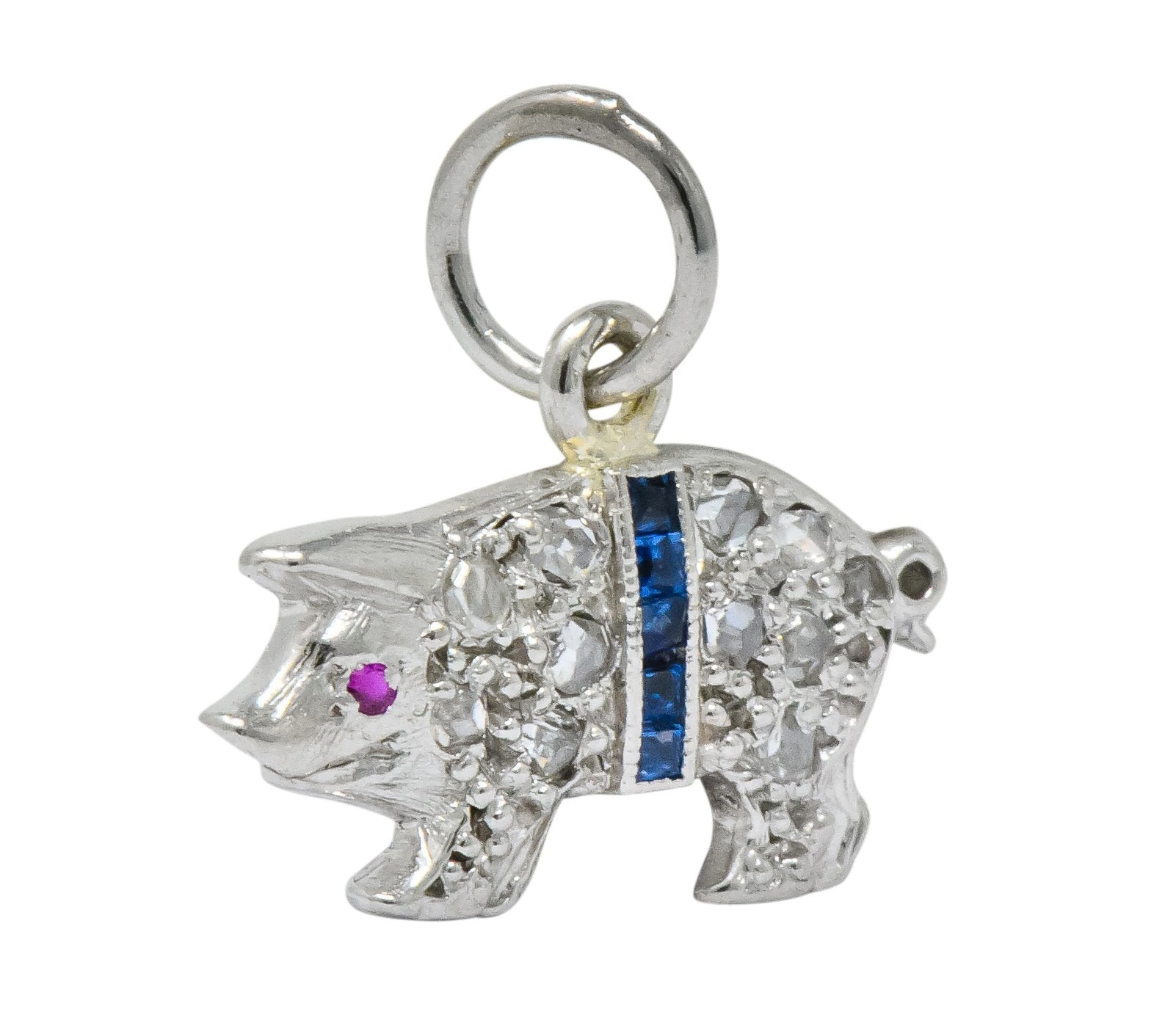 Edwardian 1920's Diamond Sapphire Ruby Platinum Pig Charm - Wilson's Estate Jewelry