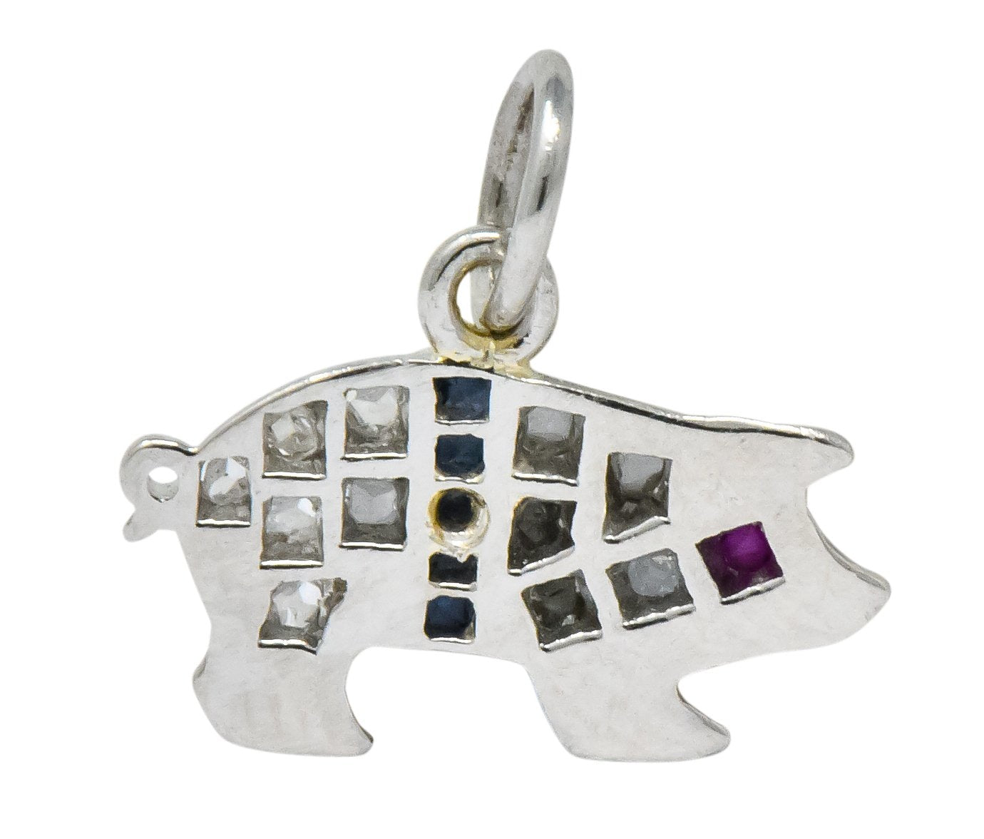 Edwardian 1920's Diamond Sapphire Ruby Platinum Pig Charm - Wilson's Estate Jewelry