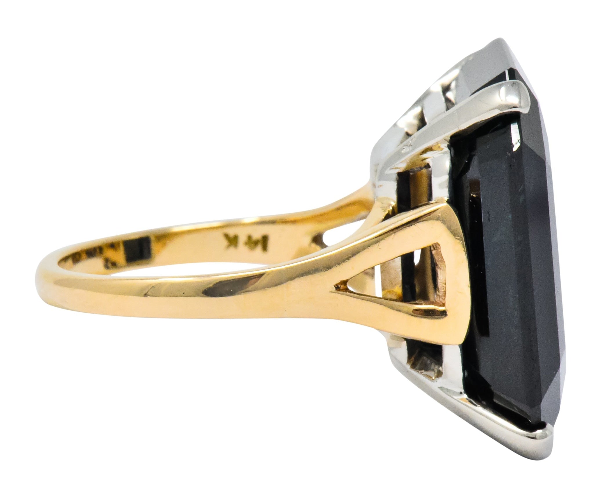 Edwardian 23.88 CTW No Heat Intaglio Sapphire Two-Tone 14 Karat Gold Ring GIA - Wilson's Estate Jewelry