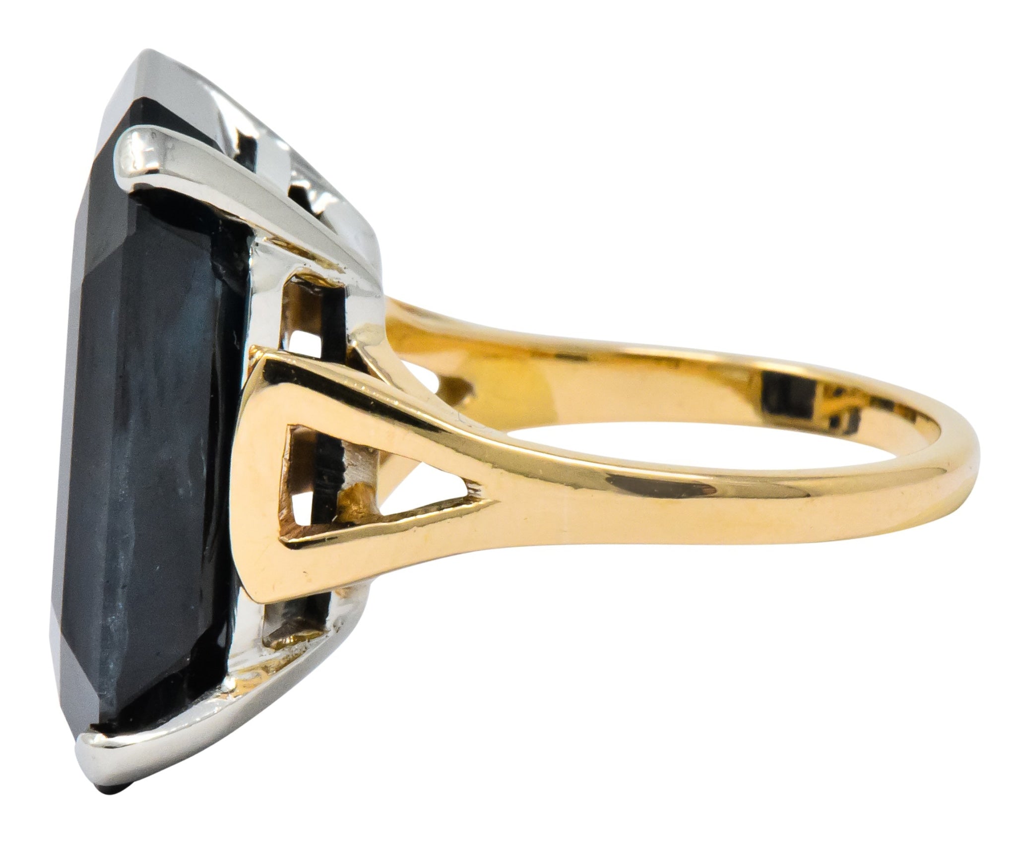 Edwardian 23.88 CTW No Heat Intaglio Sapphire Two-Tone 14 Karat Gold Ring GIA - Wilson's Estate Jewelry