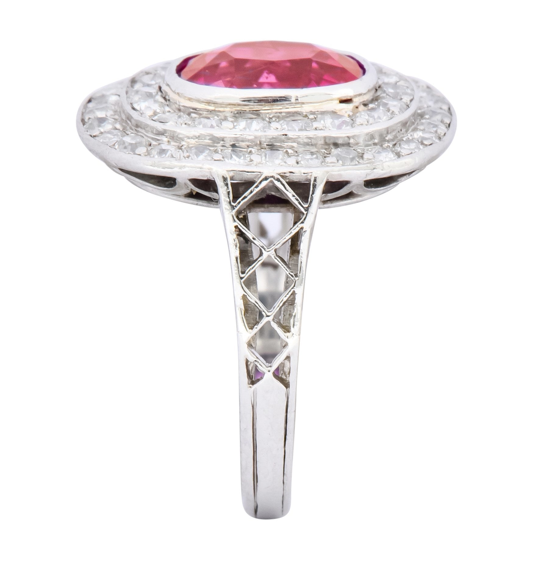Edwardian 3.37 CTW No Heat Burma Ruby Diamond Halo Platinum Cluster Ring AGL - Wilson's Estate Jewelry