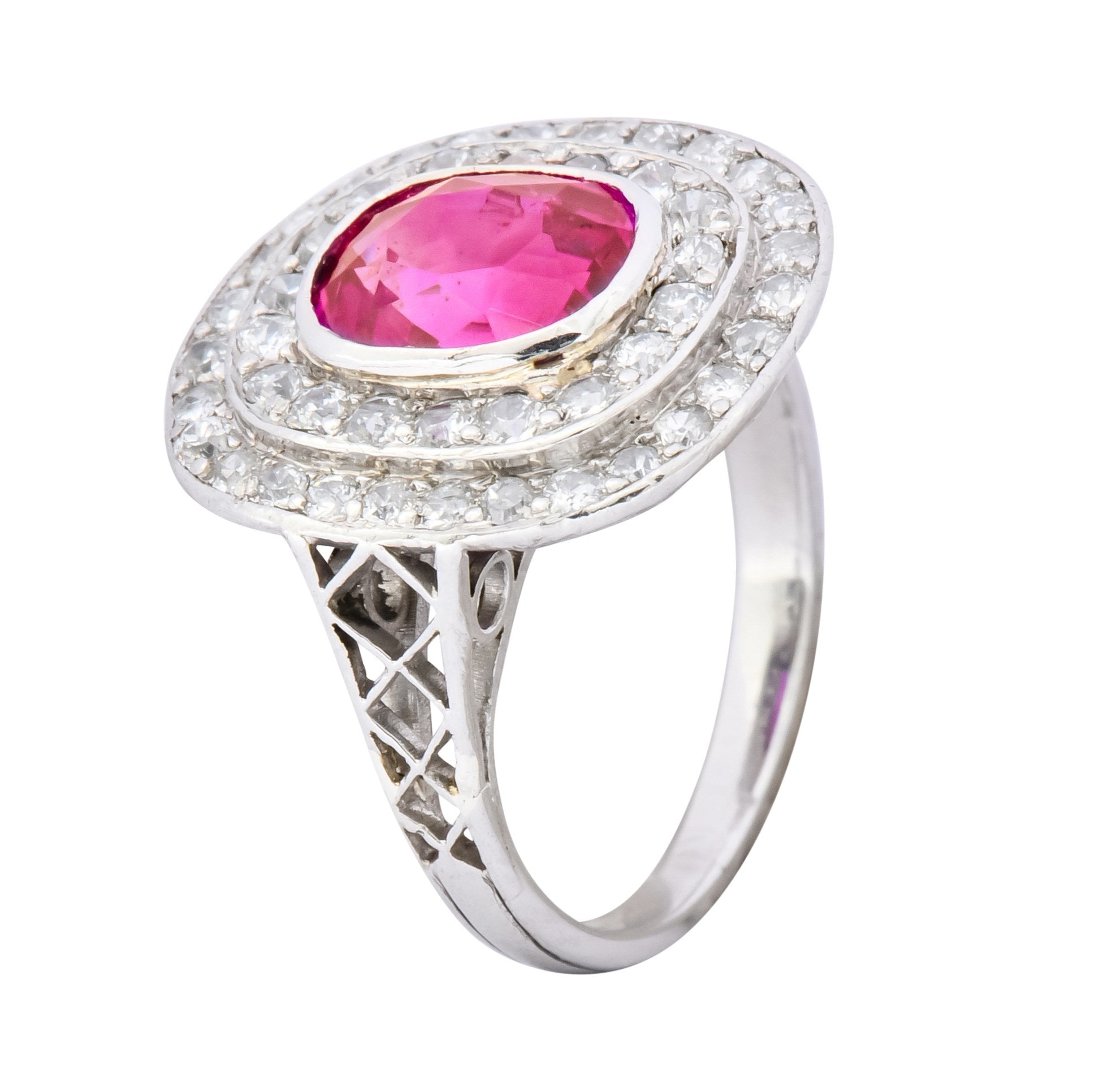 Edwardian 3.37 CTW No Heat Burma Ruby Diamond Halo Platinum Cluster Ring AGL - Wilson's Estate Jewelry