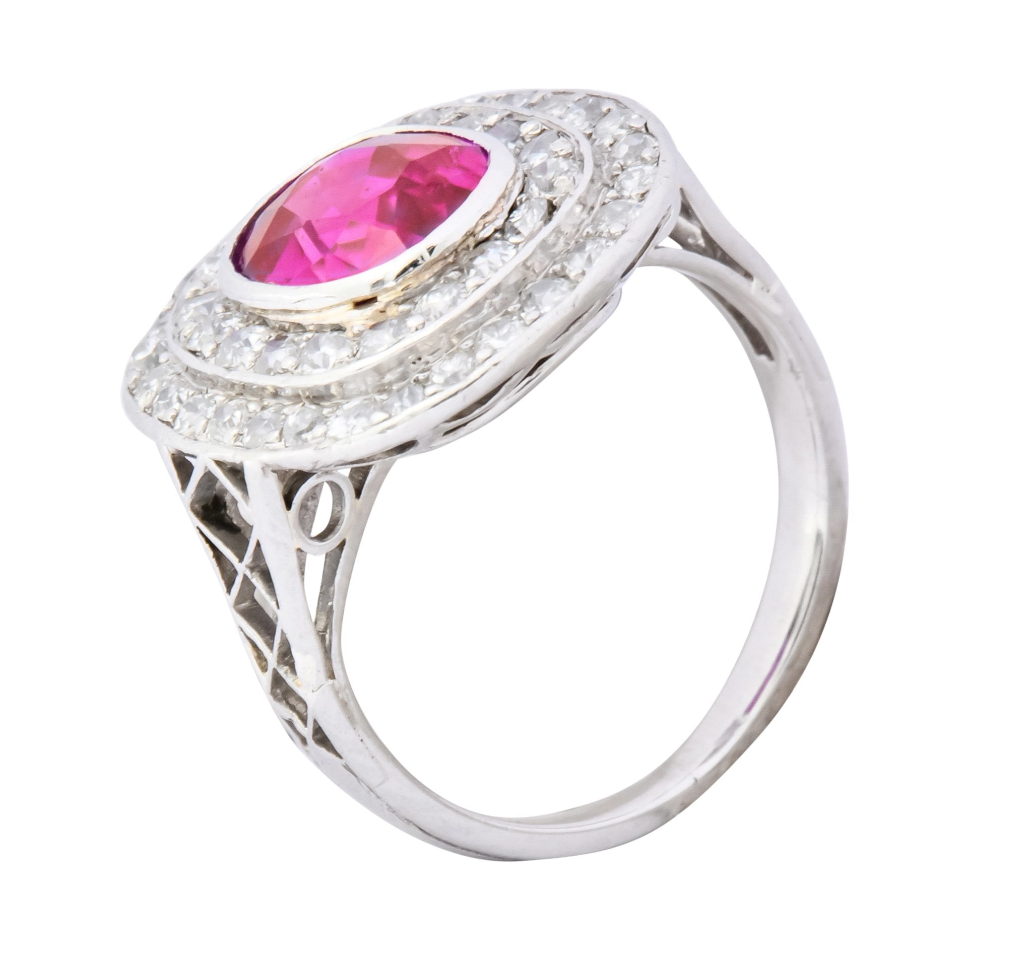 Edwardian 3.37 CTW No Heat Burma Ruby Diamond Halo Platinum Cluster Ring AGL - Wilson's Estate Jewelry