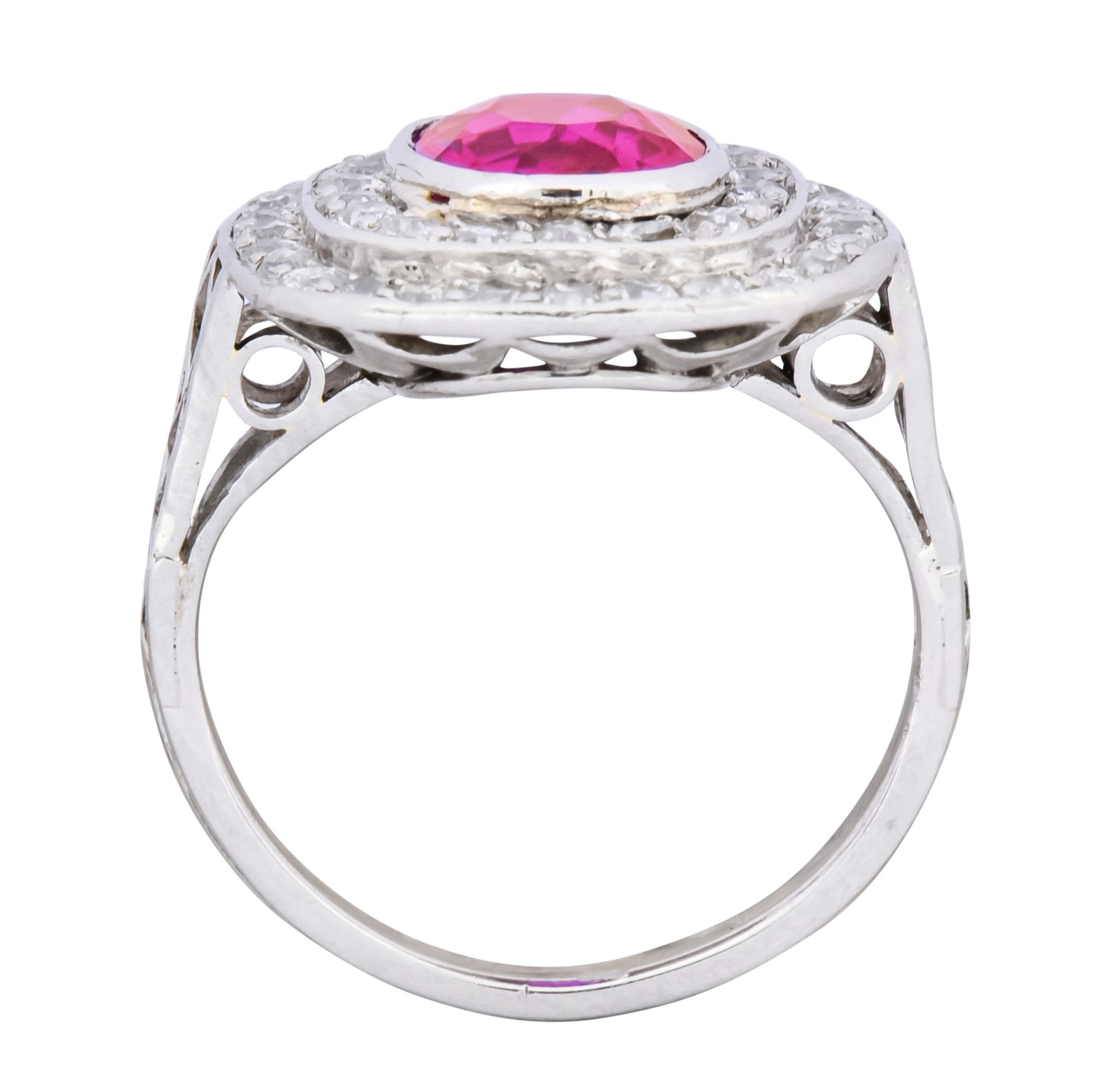 Edwardian 3.37 CTW No Heat Burma Ruby Diamond Halo Platinum Cluster Ring AGL - Wilson's Estate Jewelry