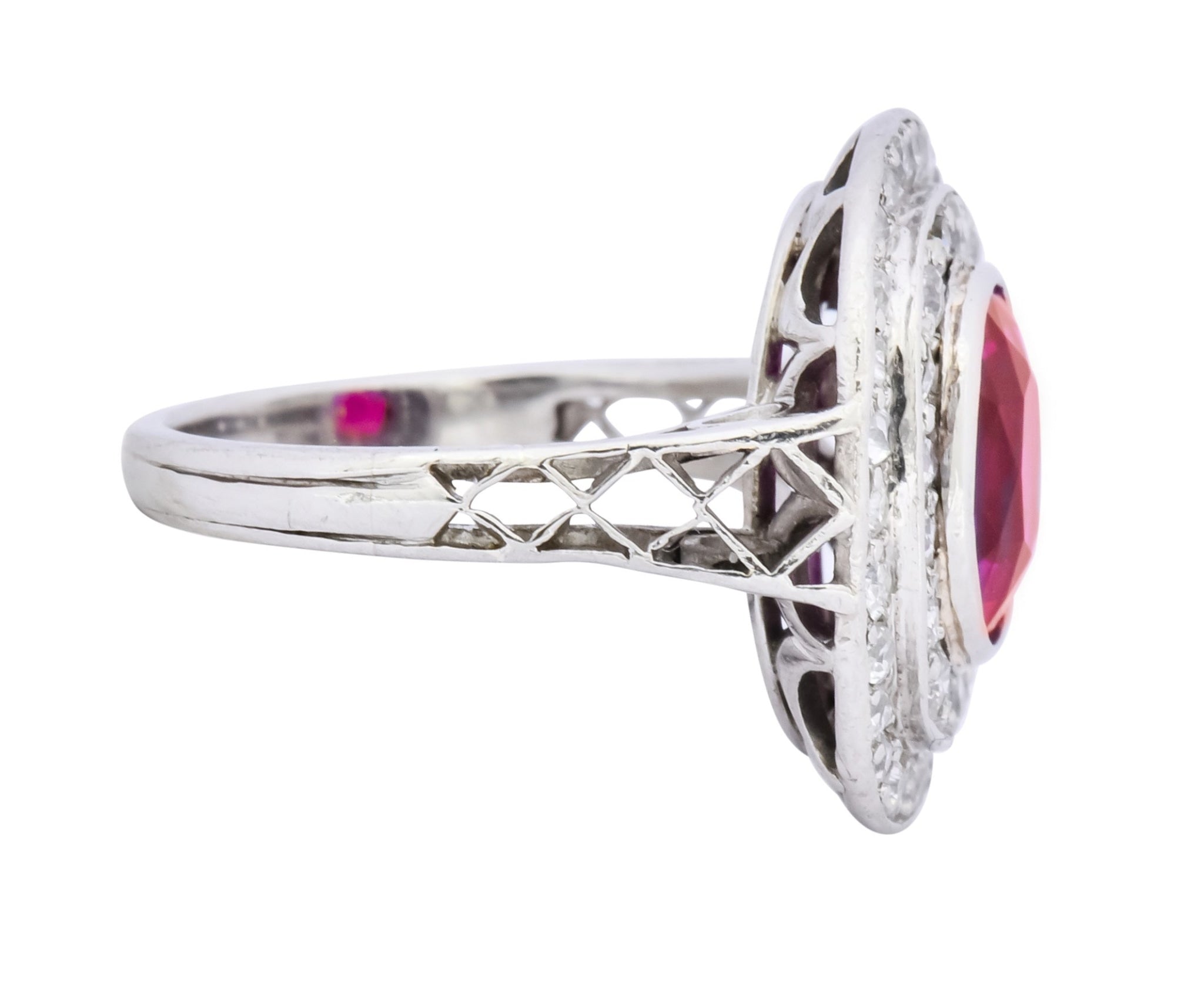 Edwardian 3.37 CTW No Heat Burma Ruby Diamond Halo Platinum Cluster Ring AGL - Wilson's Estate Jewelry