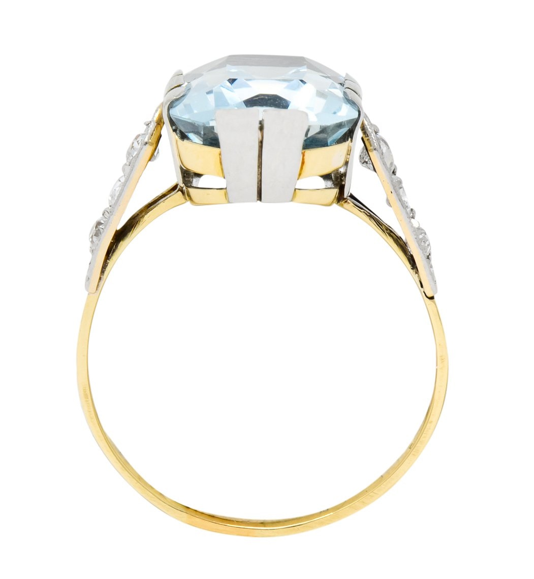 Edwardian 6.25 CTW Aquamarine Diamond Platinum-Topped 18 Karat Gold Ring Circa 1915 - Wilson's Estate Jewelry