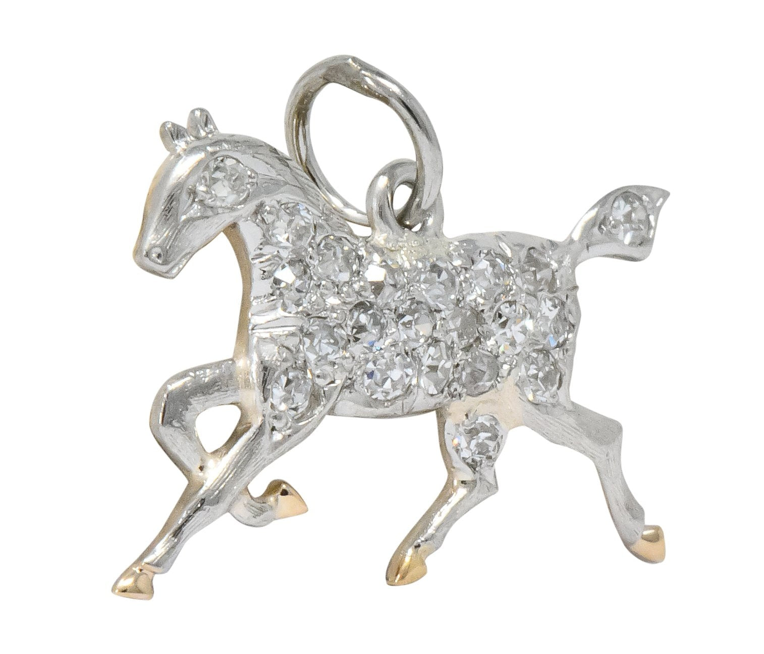 Edwardian Ca. 1920 Diamond Platinum-Topped 14 Karat Gold Horse Charm - Wilson's Estate Jewelry