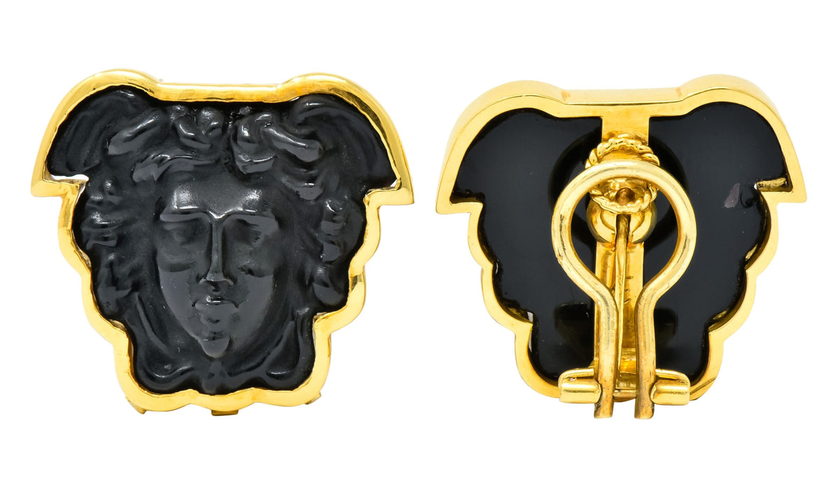 Elizabeth Locke Onyx 18 Karat Gold Medusa Earrings - Wilson's Estate Jewelry