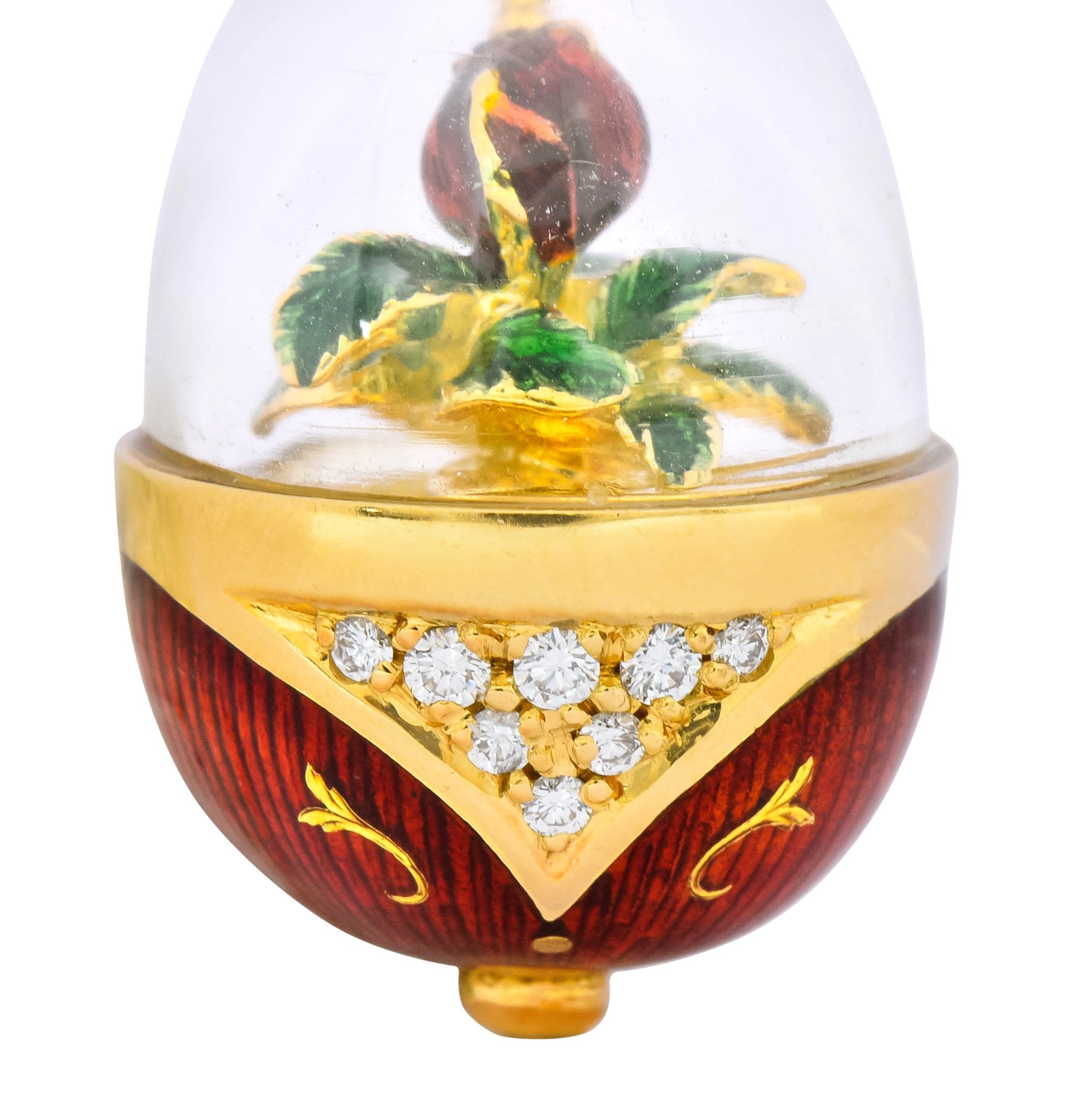 Faberge Enamel Egg Diamond 18 Karat Gold German Rose Flower Pendant - Wilson's Estate Jewelry