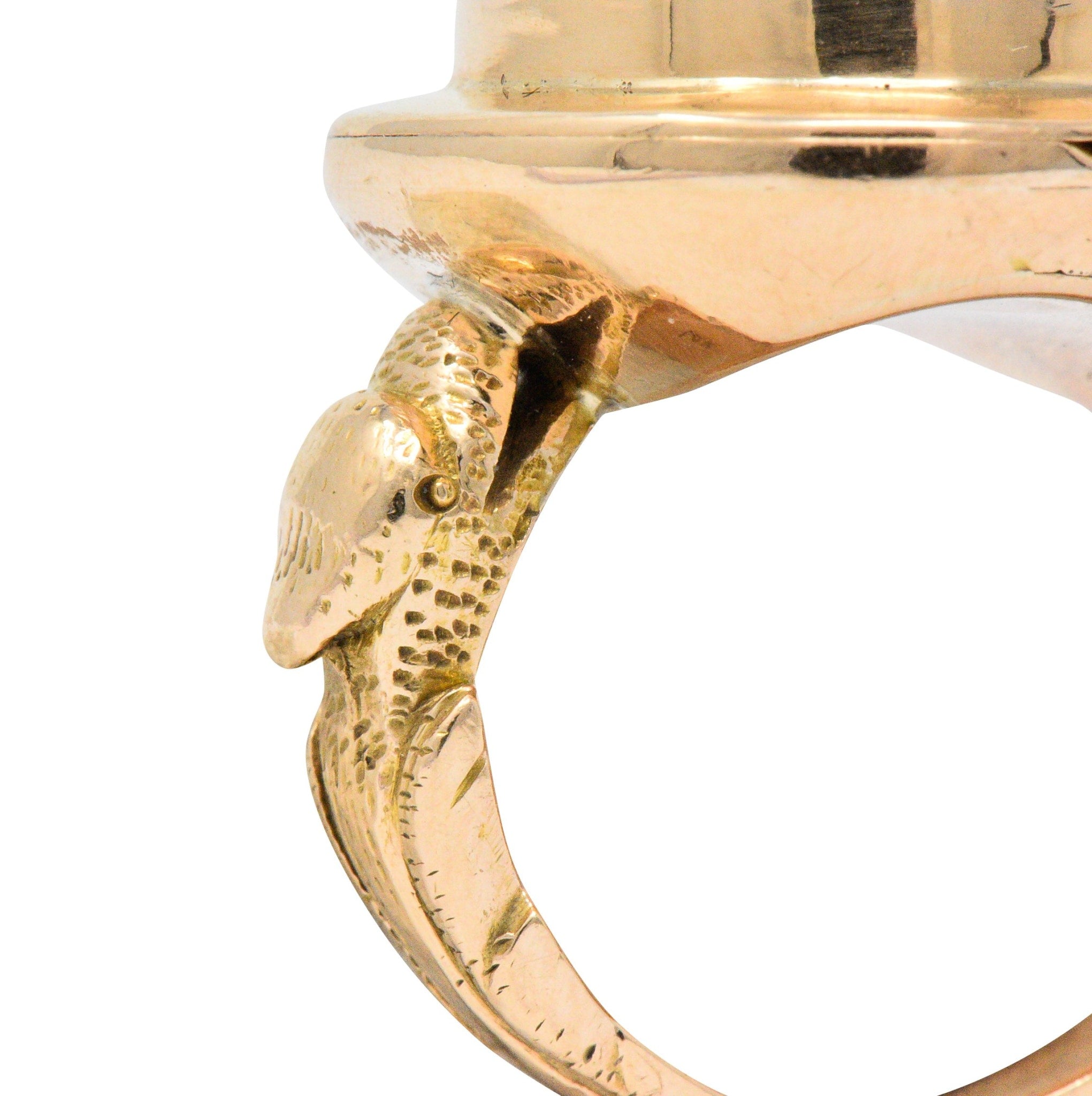 Fascinating Victorian Carved Jade 14 Karat Gold Poison Locket Ring - Wilson's Estate Jewelry