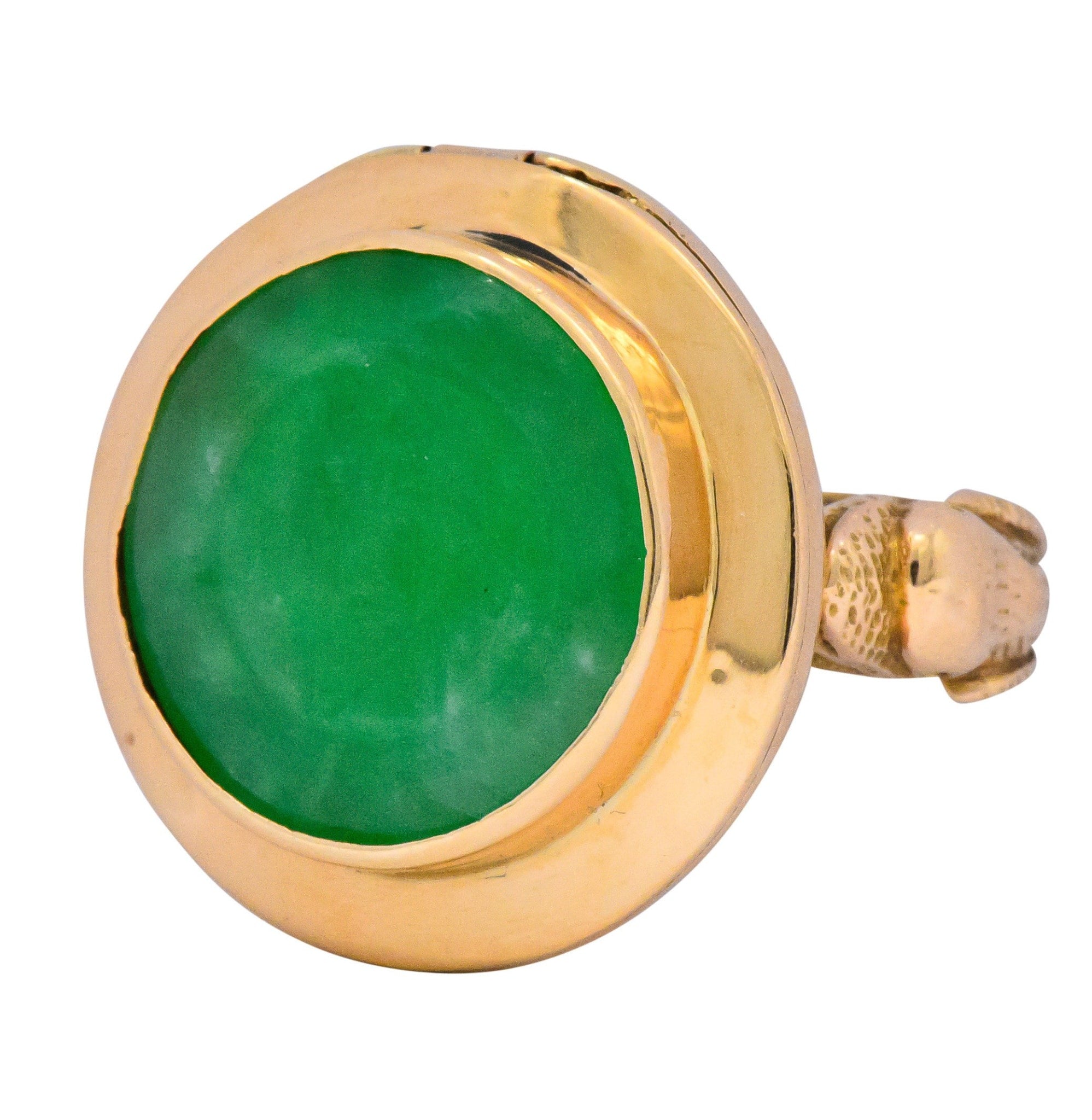 Fascinating Victorian Carved Jade 14 Karat Gold Poison Locket Ring - Wilson's Estate Jewelry