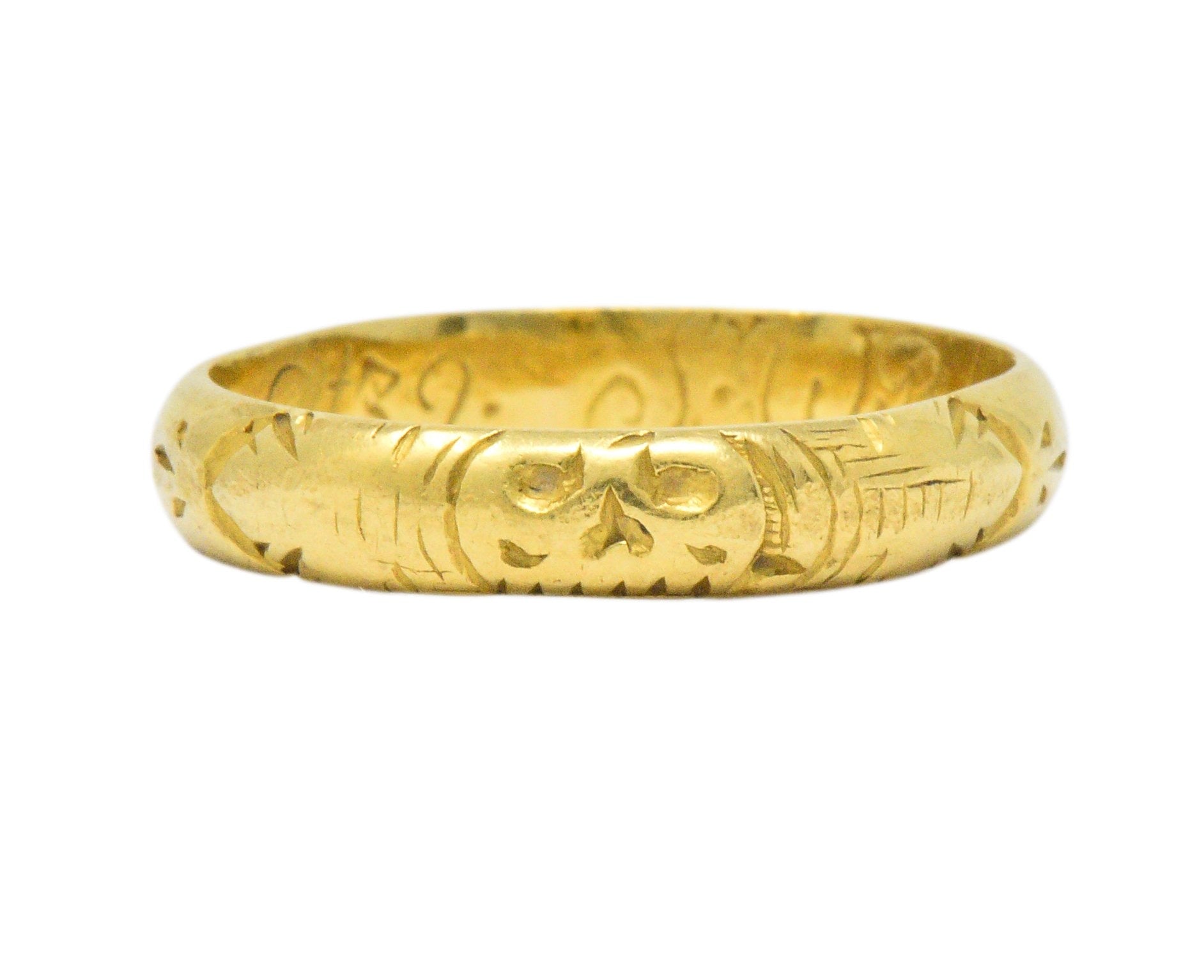 Georgian 22 Karat Gold Memento Mori Skull Unisex Band Ring Wilson's Estate Jewelry