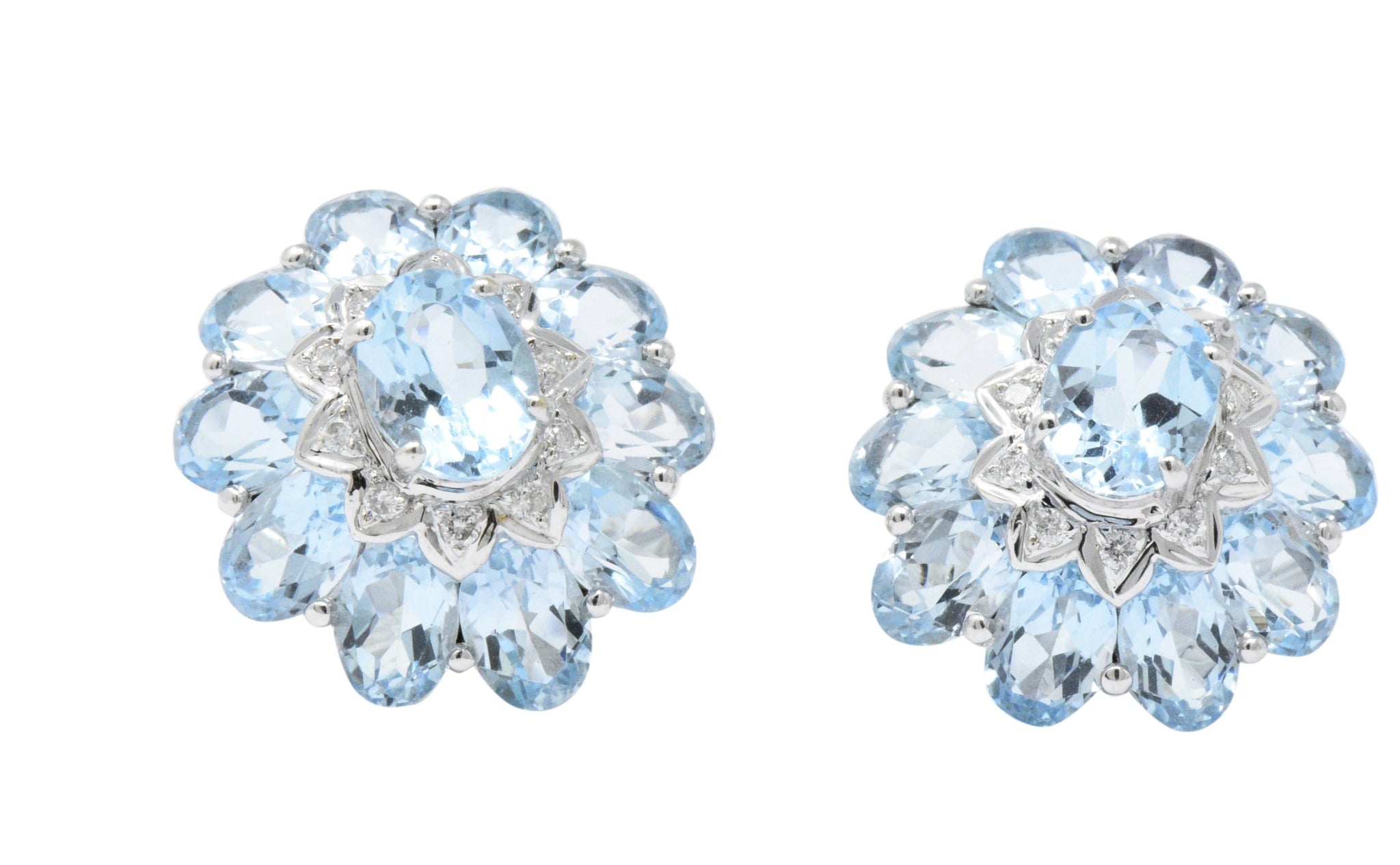 Gumps Contemporary Blue Topaz Diamond 18 Karat White Gold Earrings Wilson's Estate Jewelry