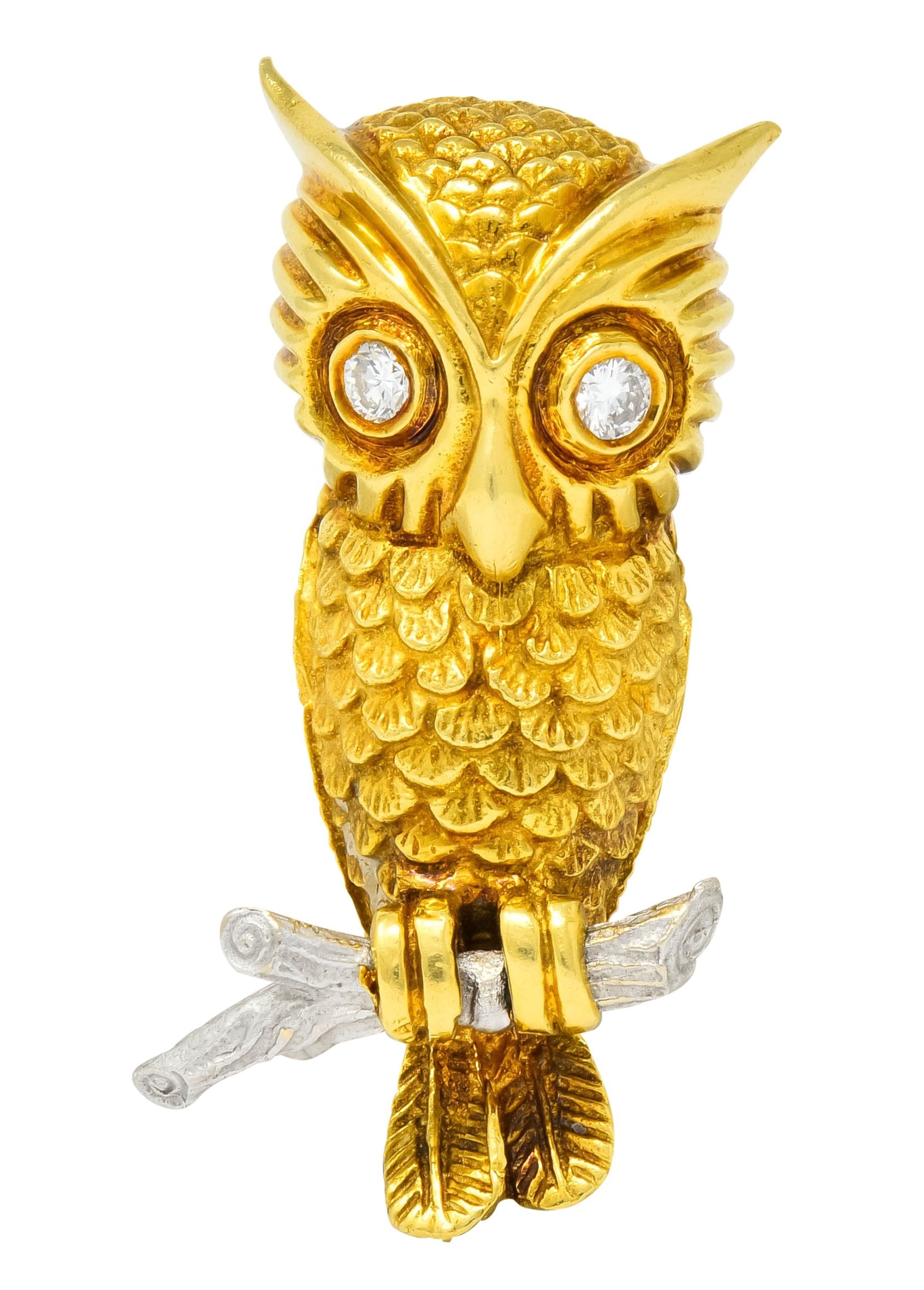 Hammerman Bros. French Diamond Platinum 18 Karat Gold Owl Vintage Brooch - Wilson's Estate Jewelry