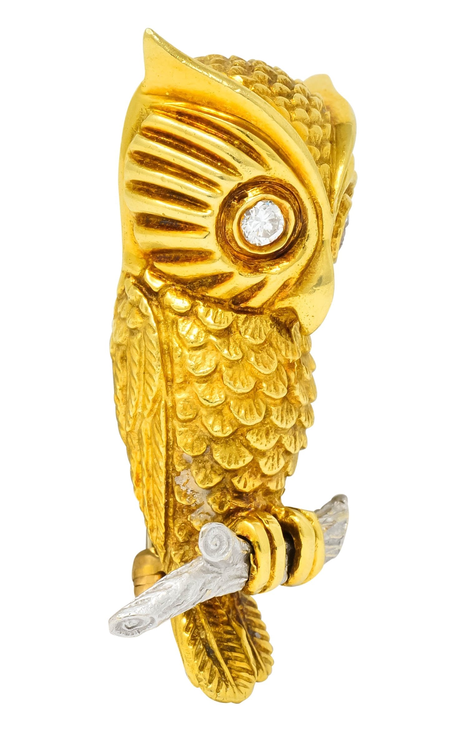 Hammerman Bros. French Diamond Platinum 18 Karat Gold Owl Vintage Brooch - Wilson's Estate Jewelry