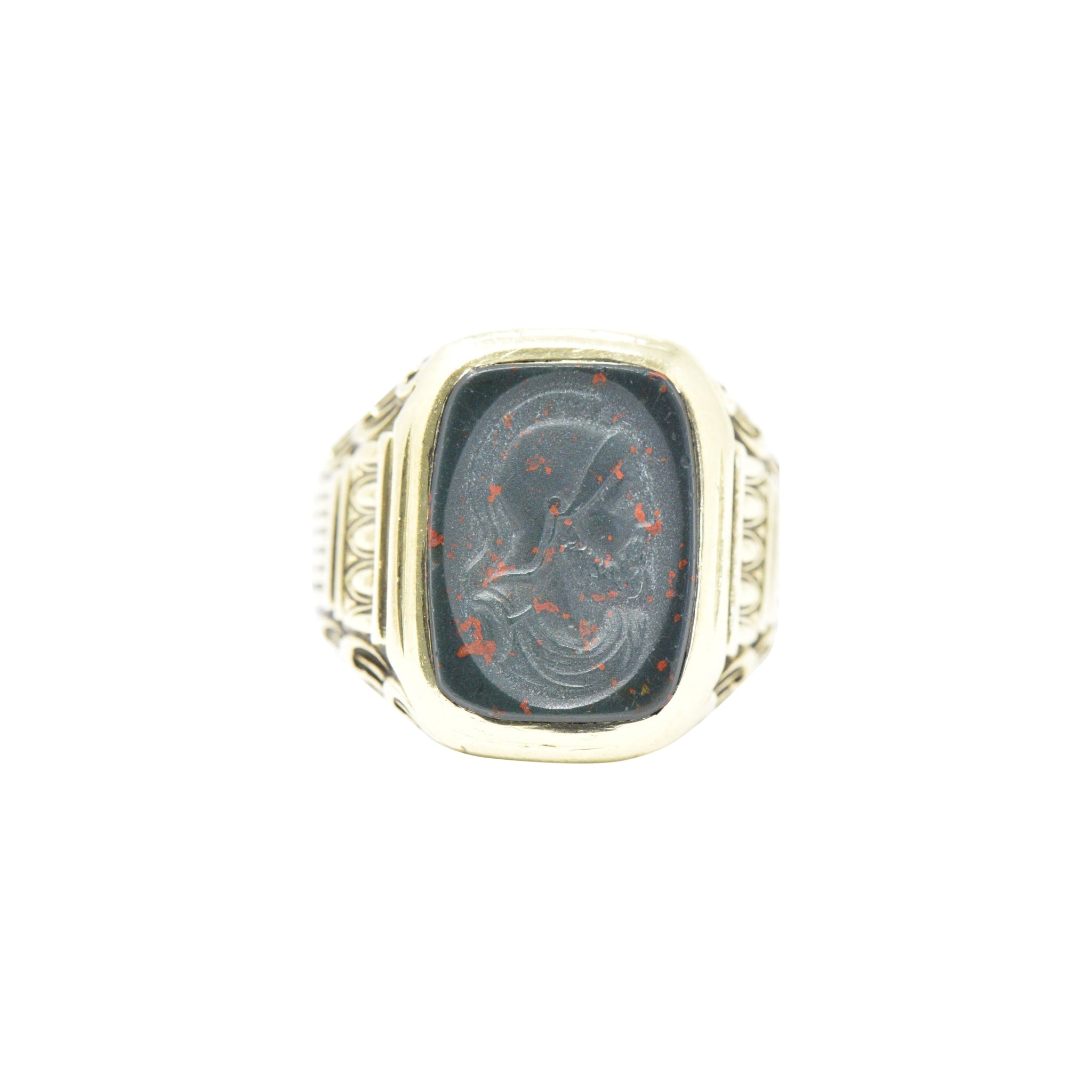 Handsome Men's Art Deco Bloodstone 14 Karat Green Gold Ring Wilson's Estate Jewelry