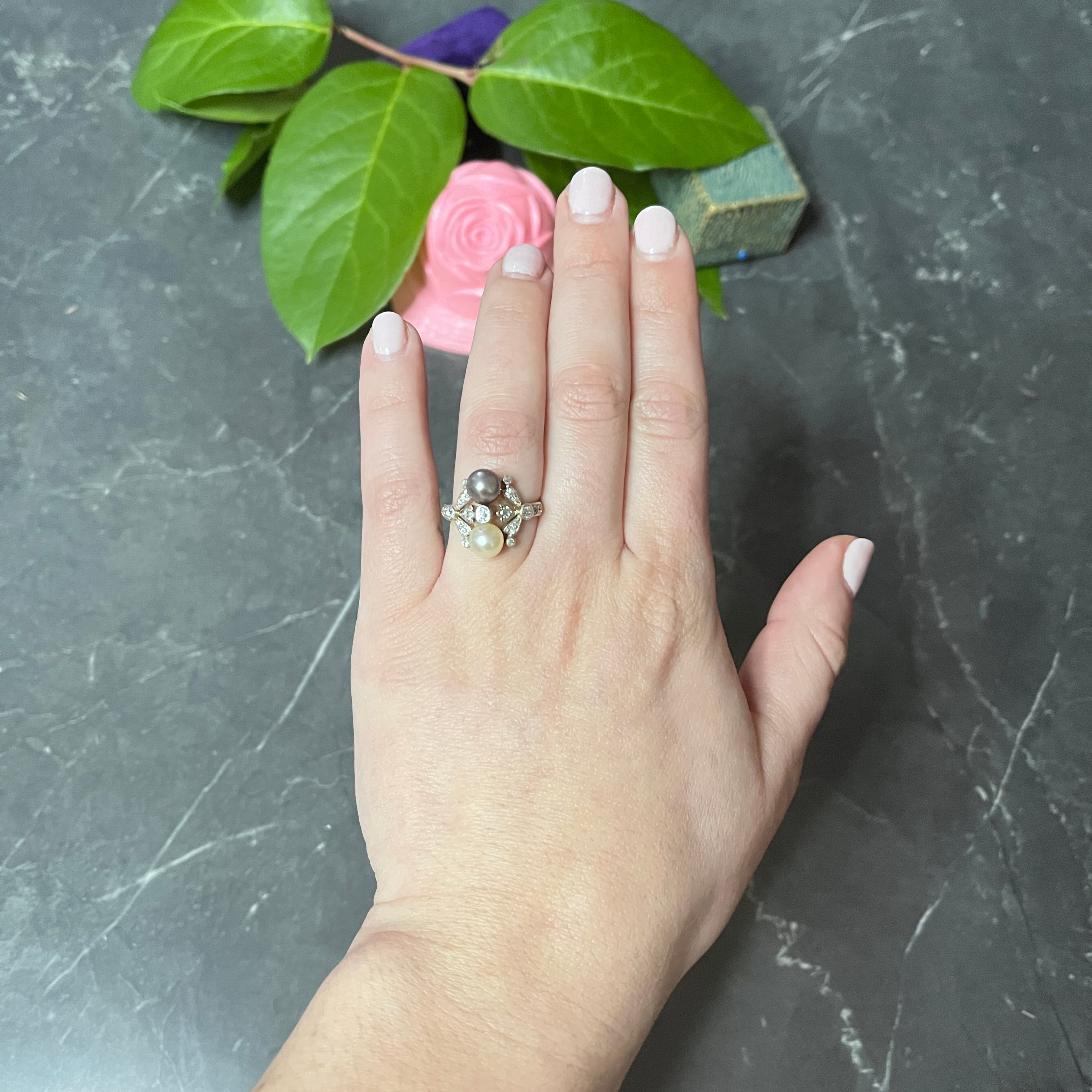 Tiffany & Co. Pearl Diamond Platinum-Topped 18 Karat Gold Belle Epoque Ring Wilson's Estate Jewelry
