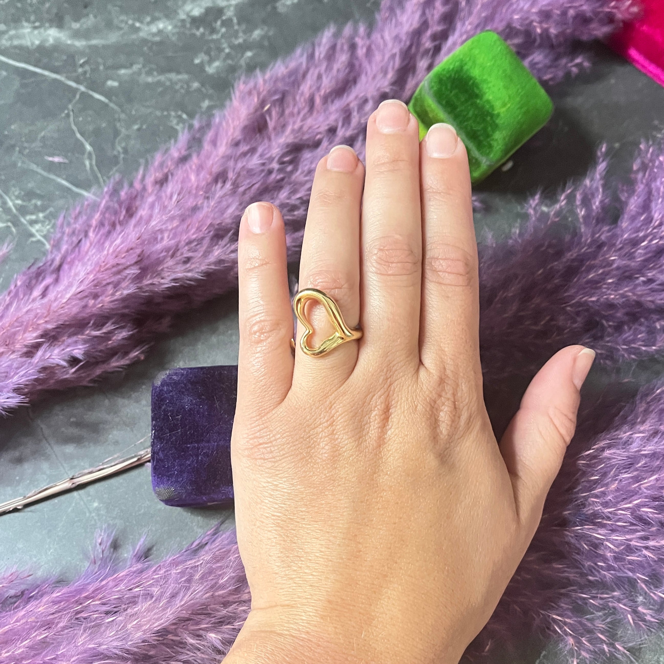 Elsa Peretti Tiffany & Co. 18 Karat Yellow Gold Open Heart Vintage Ring Wilson's Estate Jewelry