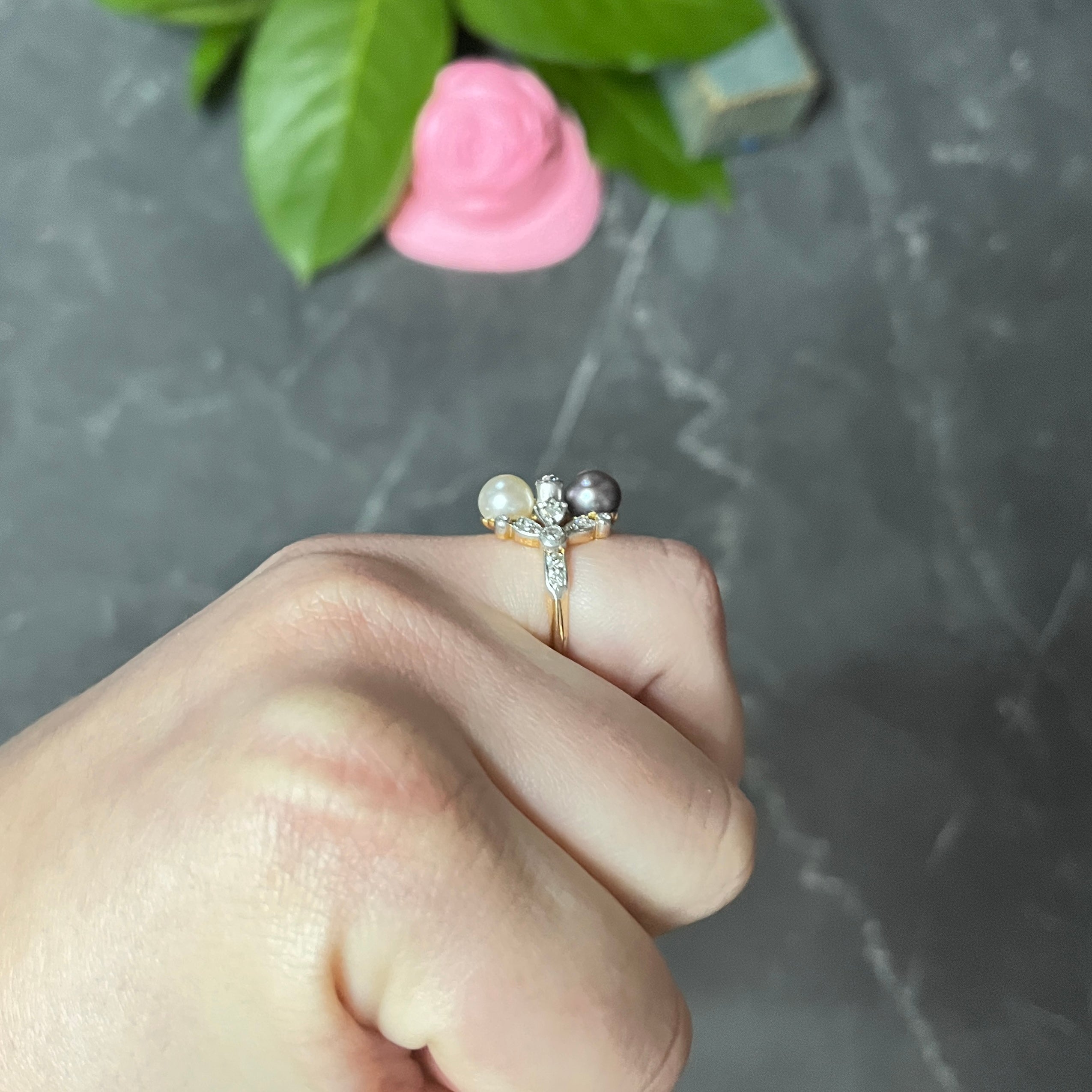 Tiffany & Co. Pearl Diamond Platinum-Topped 18 Karat Gold Belle Epoque Ring Wilson's Estate Jewelry
