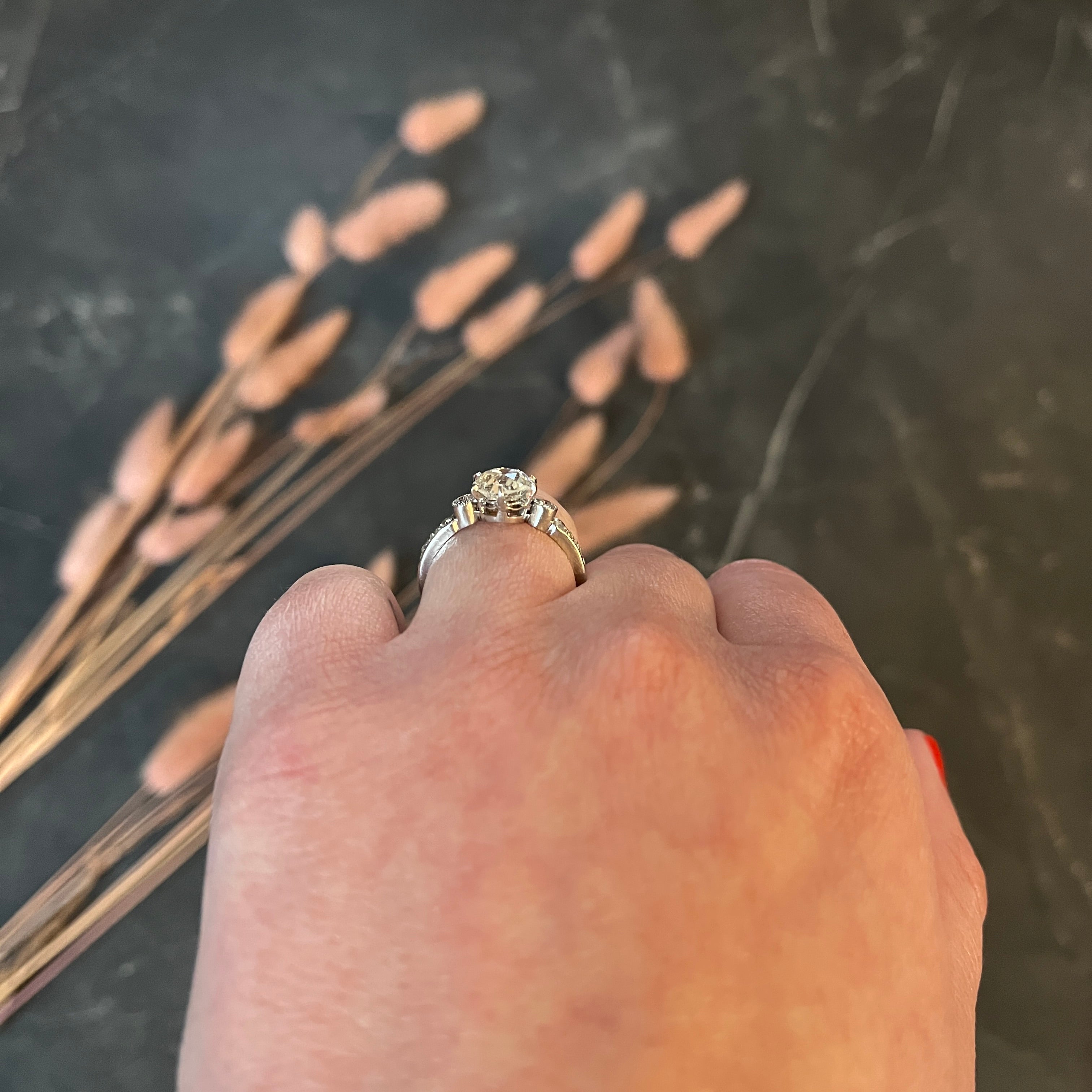 Edwardian 1.95 CTW Old Mine Diamond Platinum Engagement Ring Wilson's Antique & Estate Jewelry