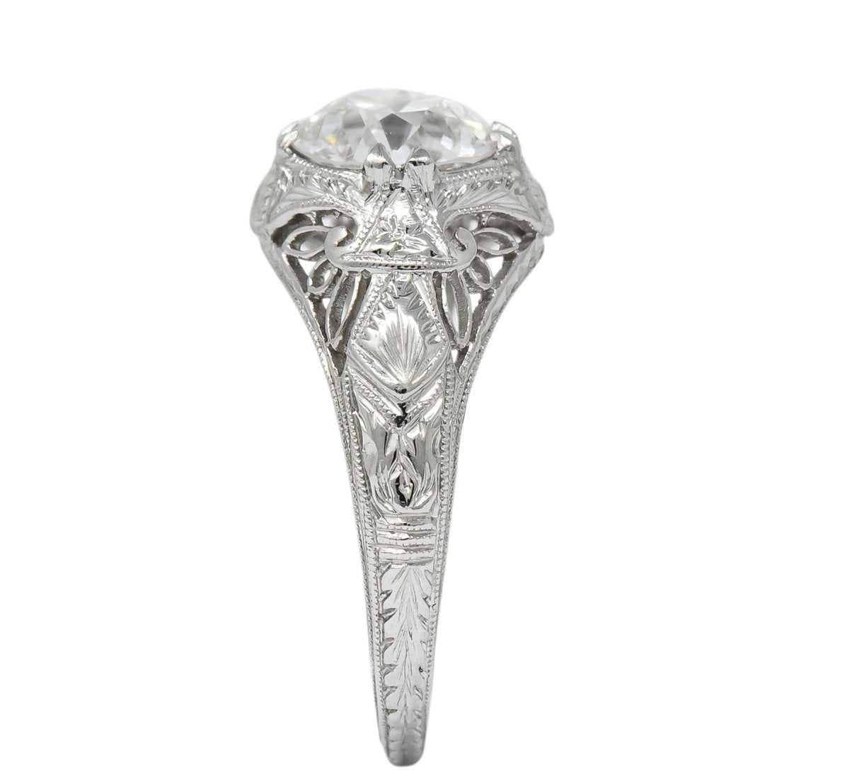 Intricate Edwardian 1.55 CTW Transitional Cut Diamond Engagement Ring Circa 1915 GIA - Wilson's Estate Jewelry