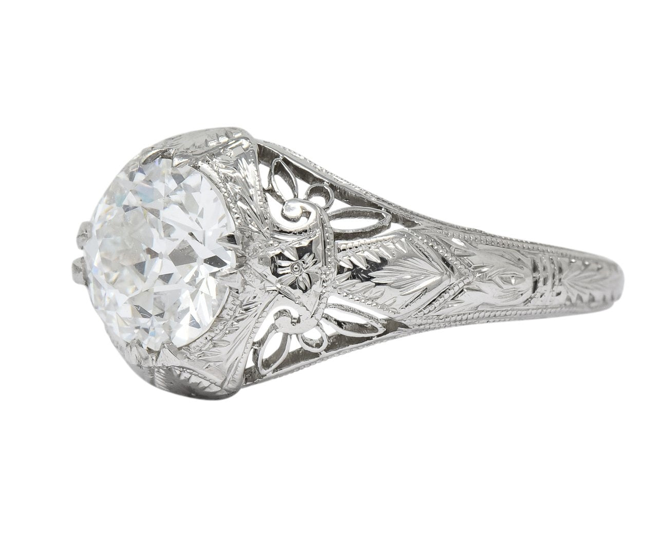 Intricate Edwardian 1.55 CTW Transitional Cut Diamond Engagement Ring Circa 1915 GIA - Wilson's Estate Jewelry