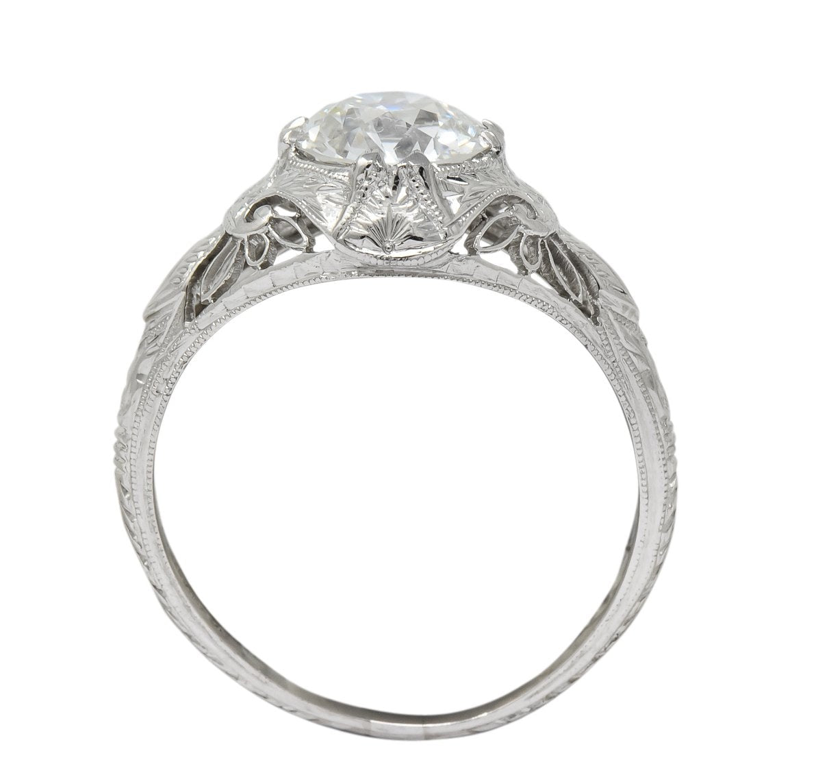 Intricate Edwardian 1.55 CTW Transitional Cut Diamond Engagement Ring Circa 1915 GIA - Wilson's Estate Jewelry