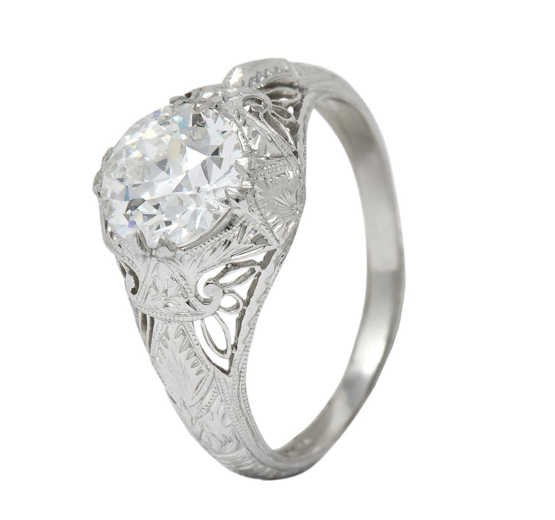 Intricate Edwardian 1.55 CTW Transitional Cut Diamond Engagement Ring Circa 1915 GIA - Wilson's Estate Jewelry