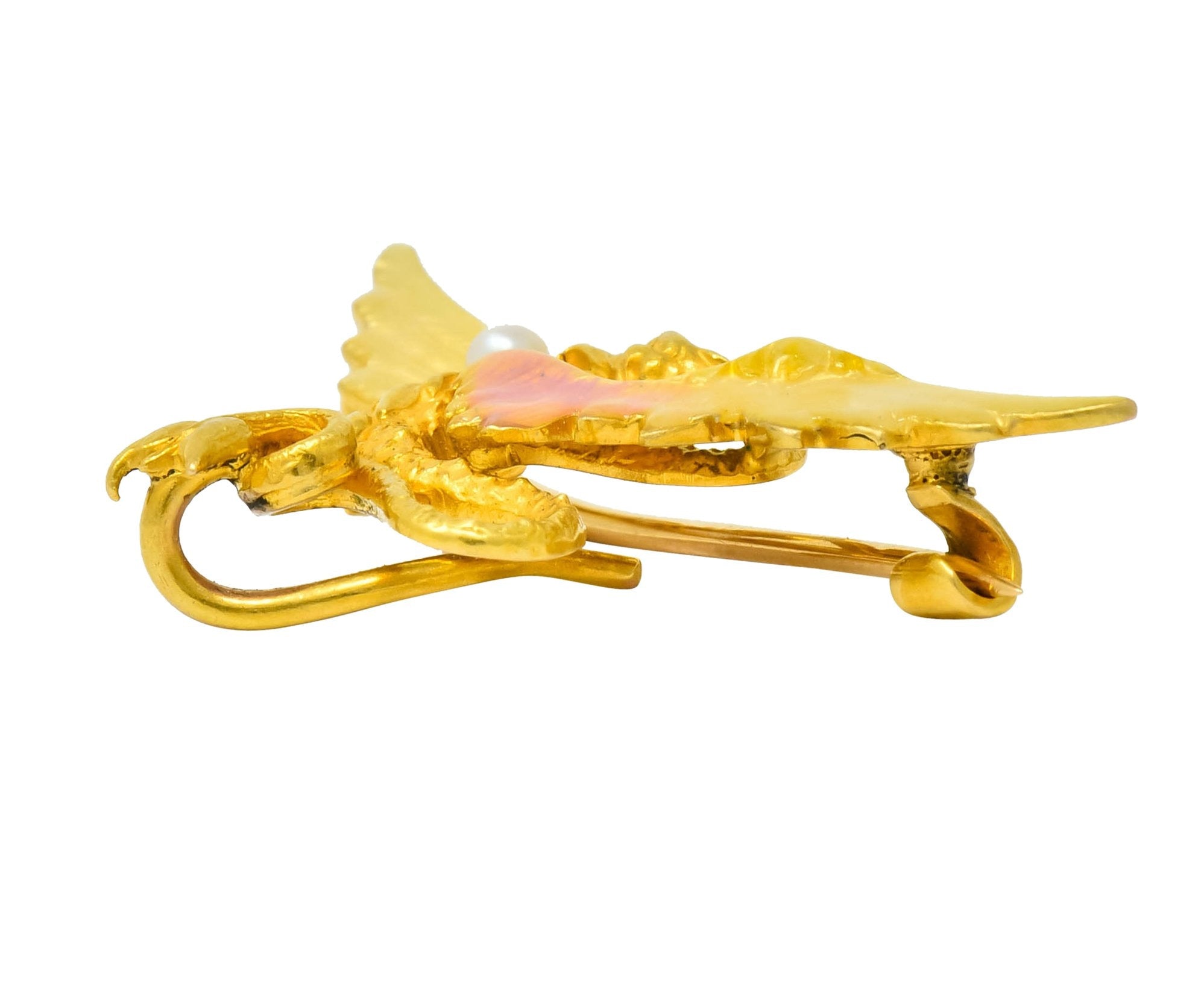 Krementz Art Nouveau 14 Karat Gold Enamel Dragon Watch Pin Brooch - Wilson's Estate Jewelry