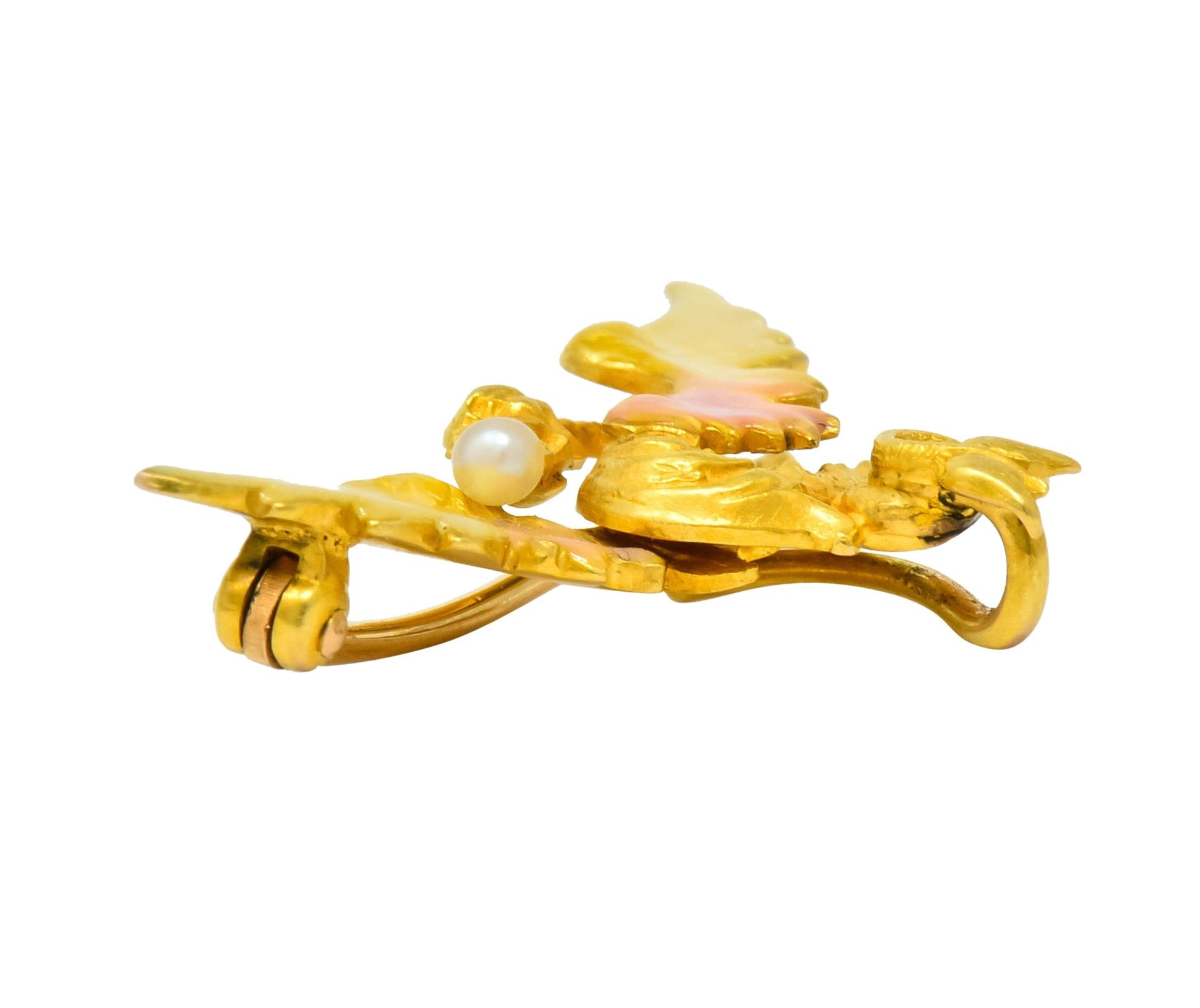Krementz Art Nouveau 14 Karat Gold Enamel Dragon Watch Pin Brooch - Wilson's Estate Jewelry