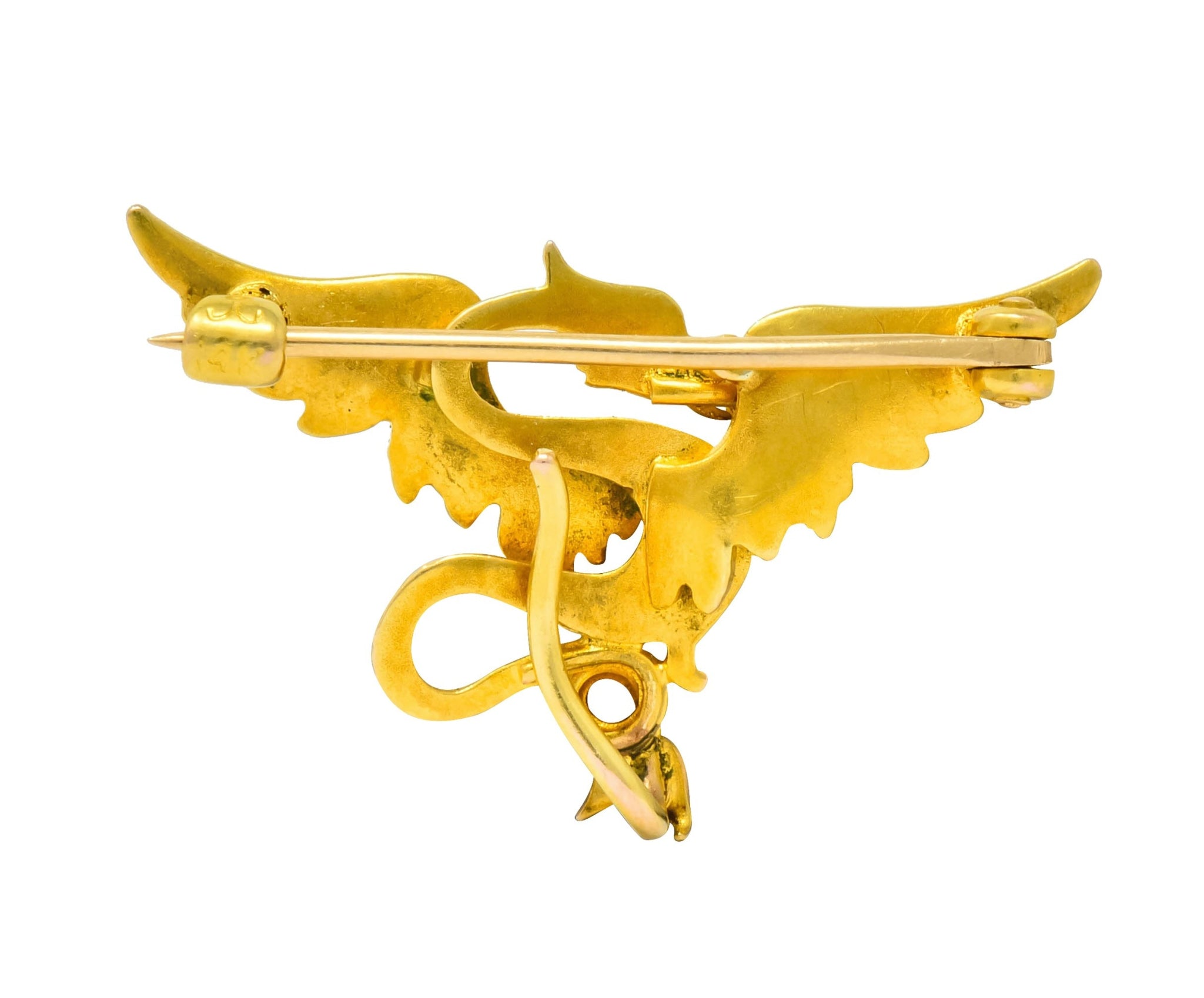 Krementz Art Nouveau 14 Karat Gold Enamel Dragon Watch Pin Brooch - Wilson's Estate Jewelry