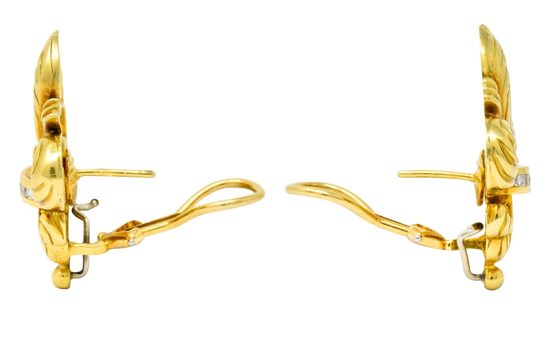 Lagos 1990's Vintage Diamond 18 Karat Gold Fleur-De-Lis Earrings - Wilson's Estate Jewelry