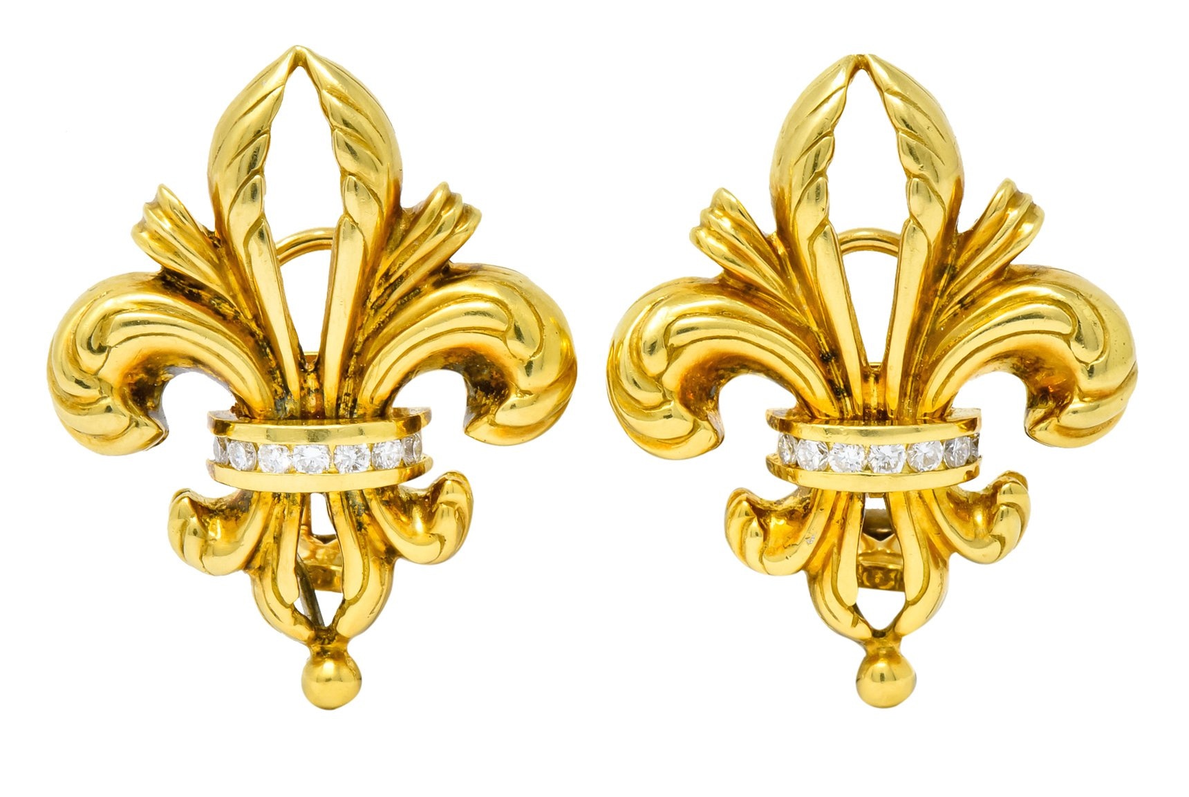Lagos 1990's Vintage Diamond 18 Karat Gold Fleur-De-Lis Earrings - Wilson's Estate Jewelry
