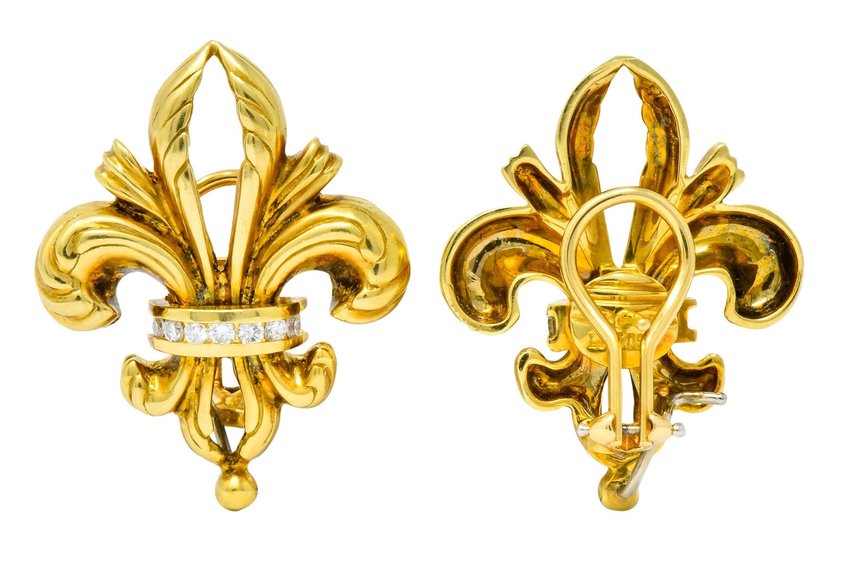 Lagos 1990's Vintage Diamond 18 Karat Gold Fleur-De-Lis Earrings - Wilson's Estate Jewelry