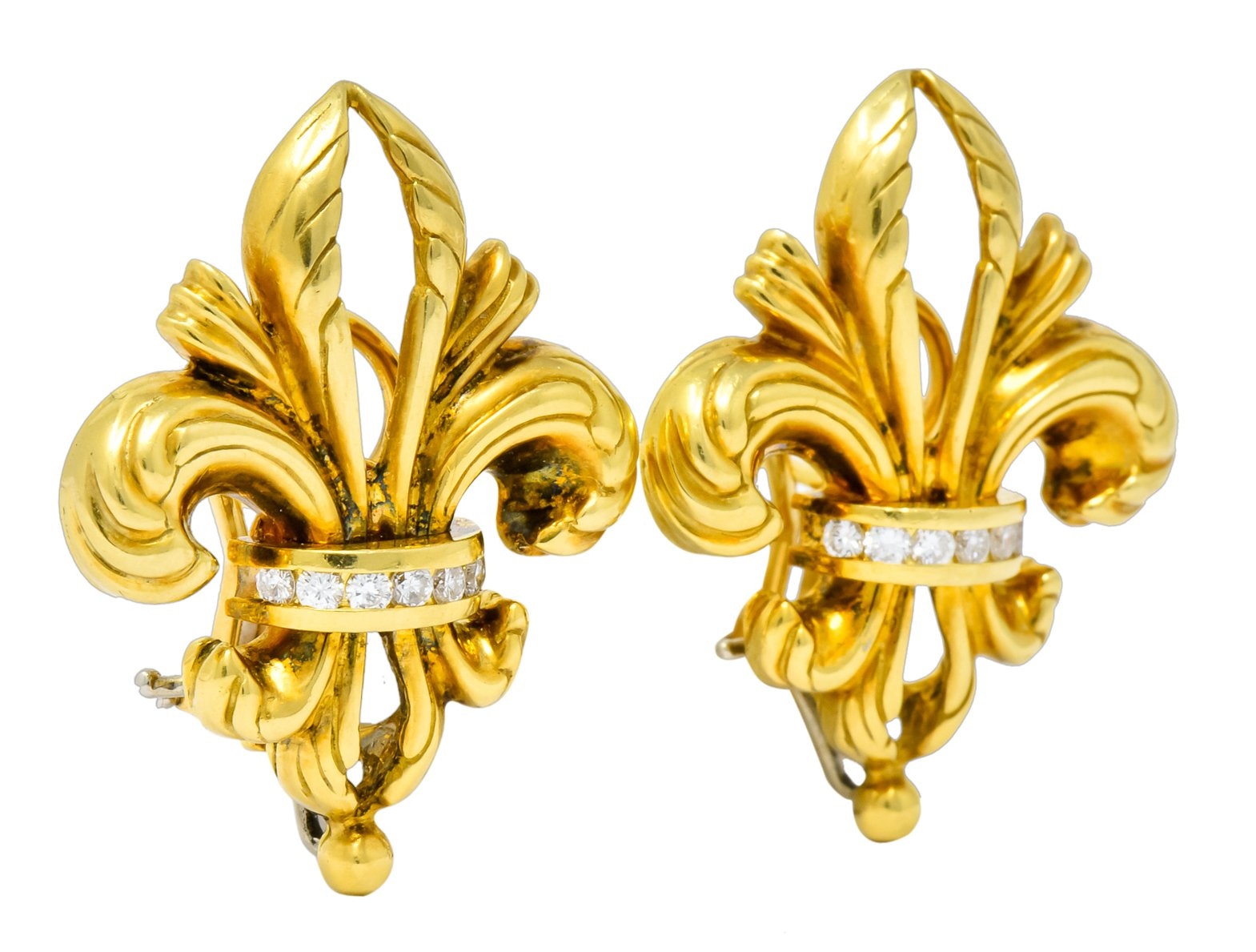 Lagos 1990's Vintage Diamond 18 Karat Gold Fleur-De-Lis Earrings - Wilson's Estate Jewelry