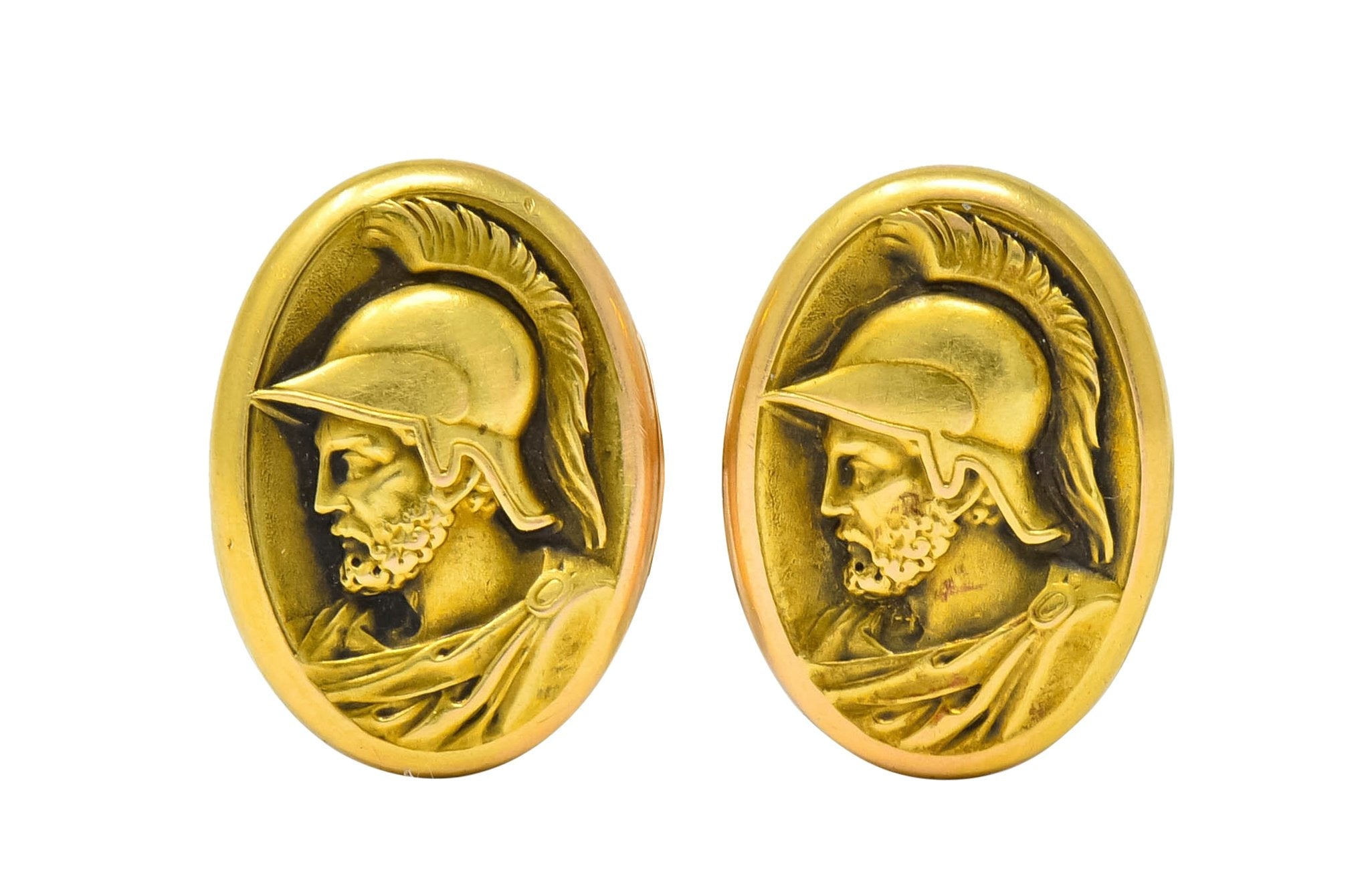 Larter & Sons 1905 Art Nouveau 14 Karat Gold Ajax Greek Warrior Men's Cufflinks - Wilson's Estate Jewelry
