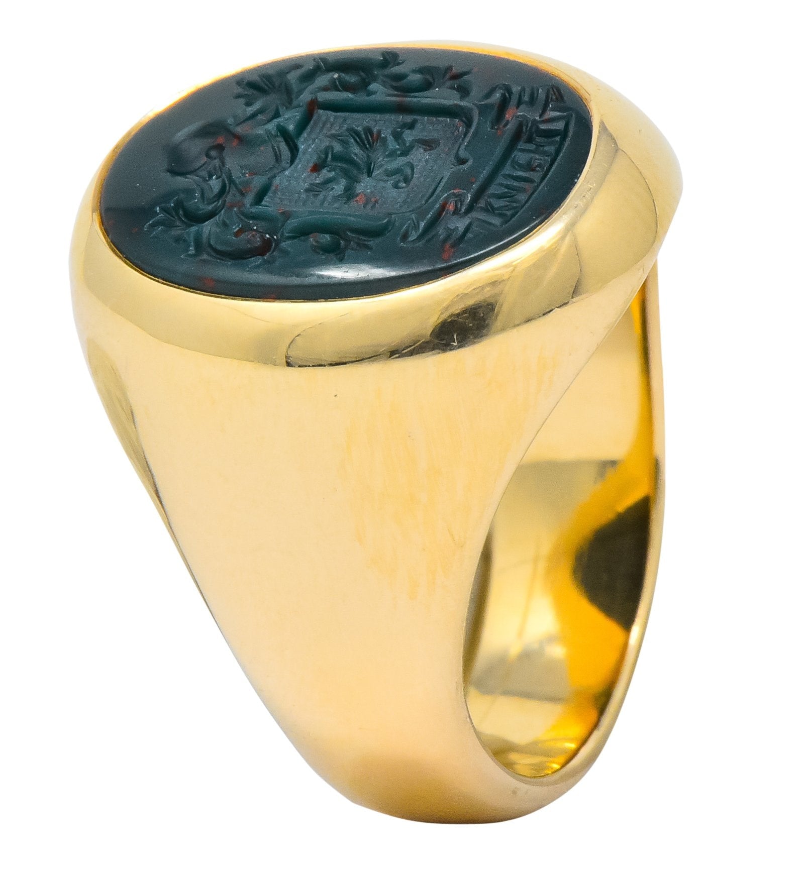 Larter & Sons Art Deco Intaglio Bloodstone 14 Karat Gold Unisex Signet Ring - Wilson's Estate Jewelry