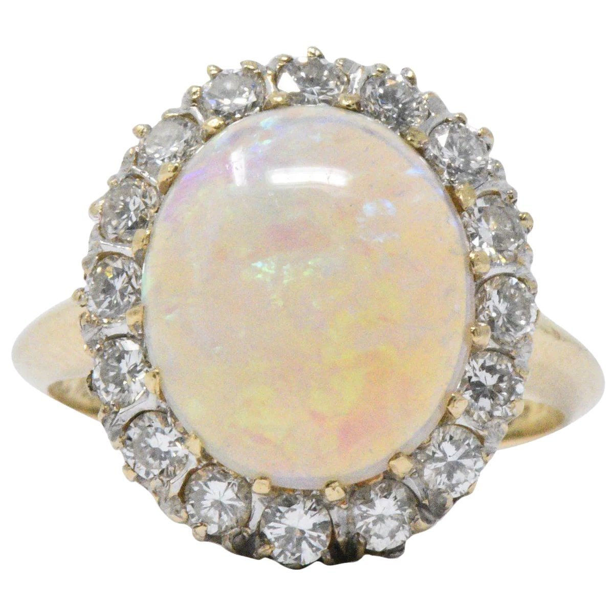 Late Victorian 0.65 CTW Diamond, Opal & 14K Gold Ring Wilson's Estate Jewelry