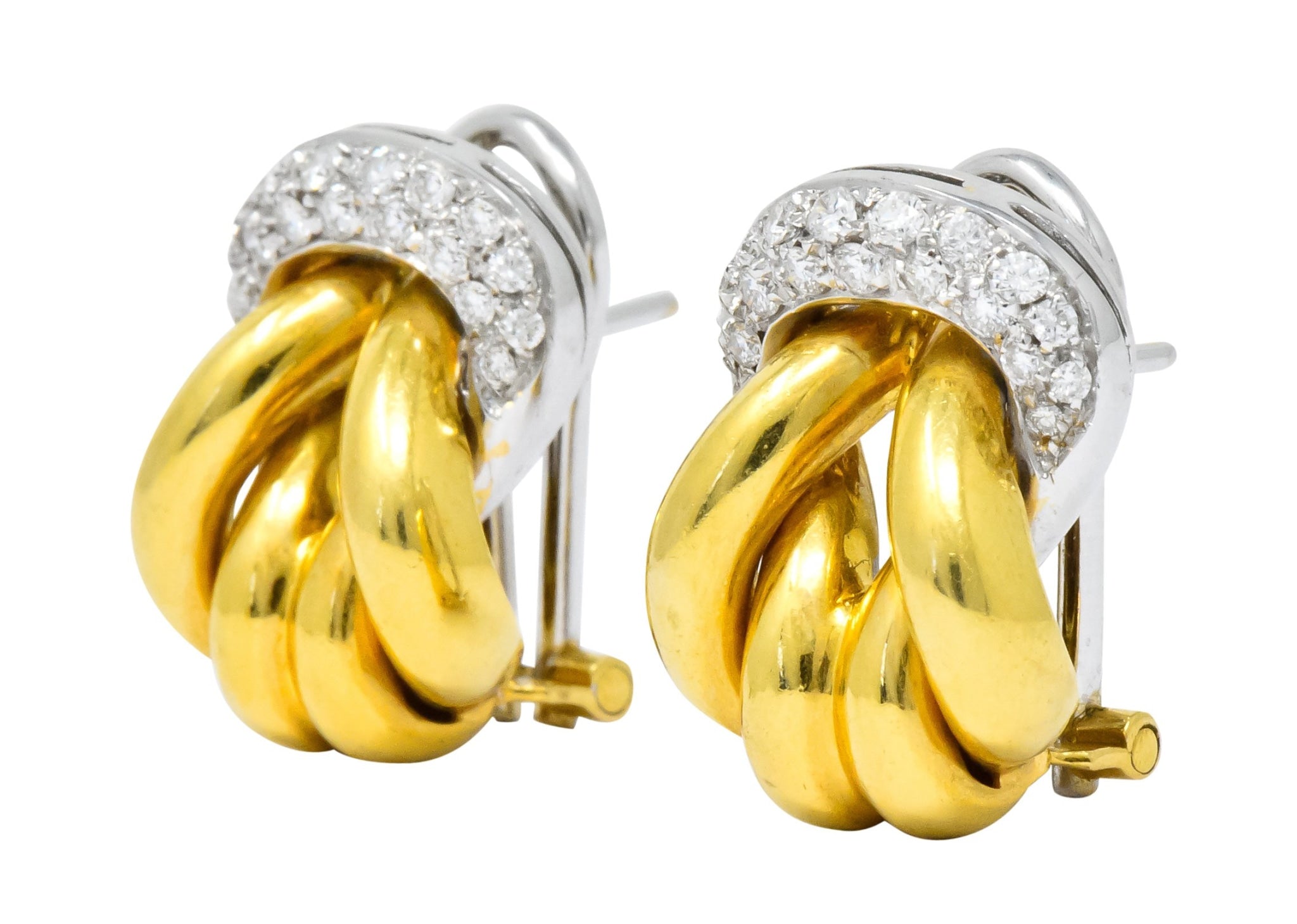 Leo Pizzo Vintage 0.78 CTW Diamond 18 Karat Two-Tone Gold Italian Earrings - Wilson's Estate Jewelry